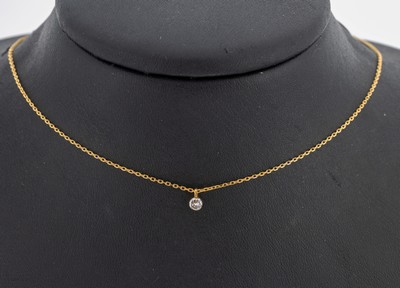 Image 18 kt Gold Brillant-Anhänger, GG 750/000, Brillant ca. 0.15 ct feines Weiß/si, an ...