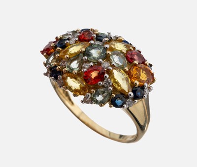 Image 14 kt gold sapphire-brilliant-ring , YG 585/000, colorful sapphires in different shapes ...