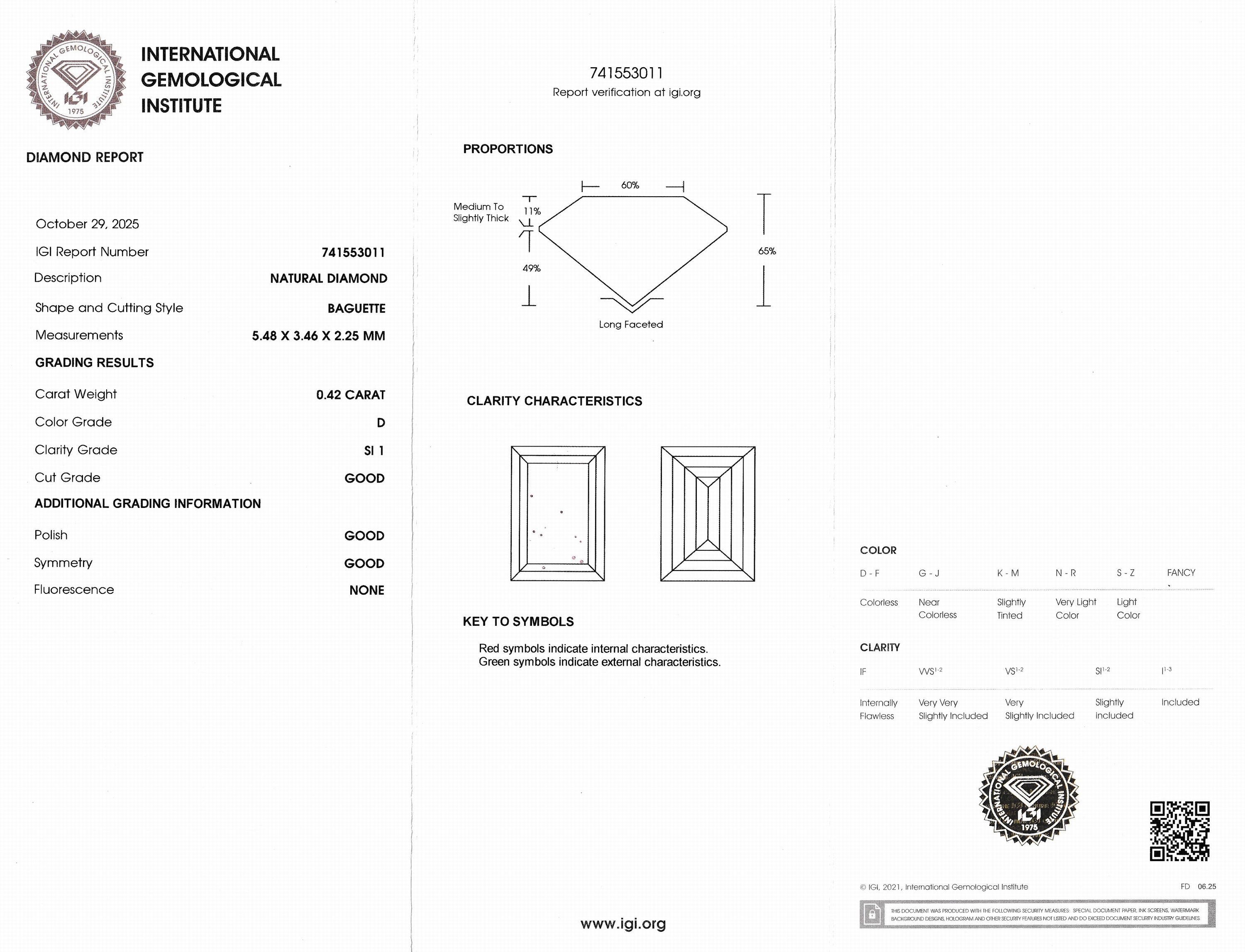 Detail a: Loser Diamant, 0.42 ct hochfeines Weiß+(D)/si1, Baguette, eingeschweißt, IGI -Expertise anbei