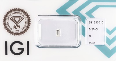 Image Loser Diamant, 0.25 ct hochfeines Weiß (D)/vs2, Baguette, eingeschweißt, IGI- Expertise ...