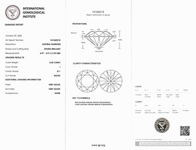 27110071a - Loser Brillant, 0.45 ct l.get.Weiß(I)/si1, eingeschweißt, IGI-Expertise anbei ...
