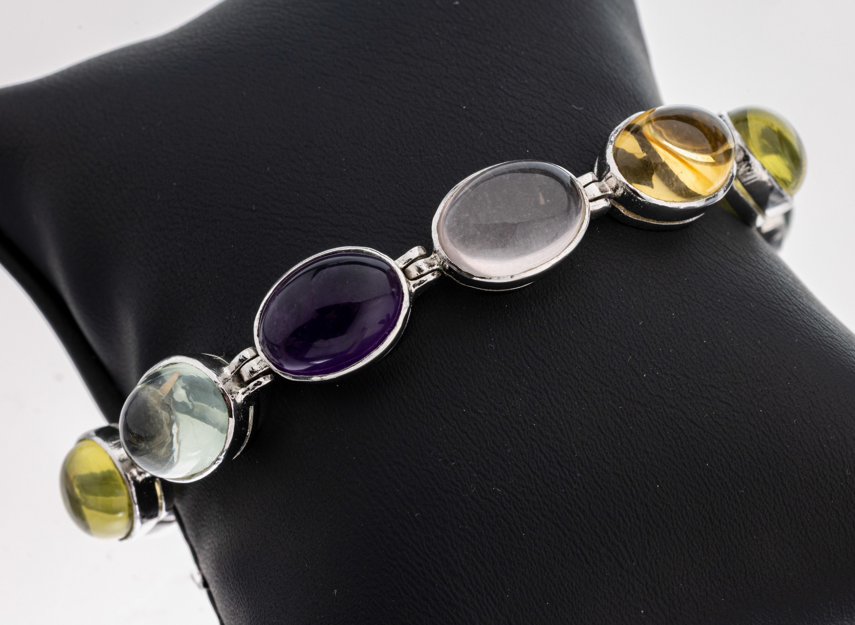 Image 27110203 - Farbstein-Armband, 925er Silber, ovalen Topas-(beh.), Citrin-, Peridot- und ...