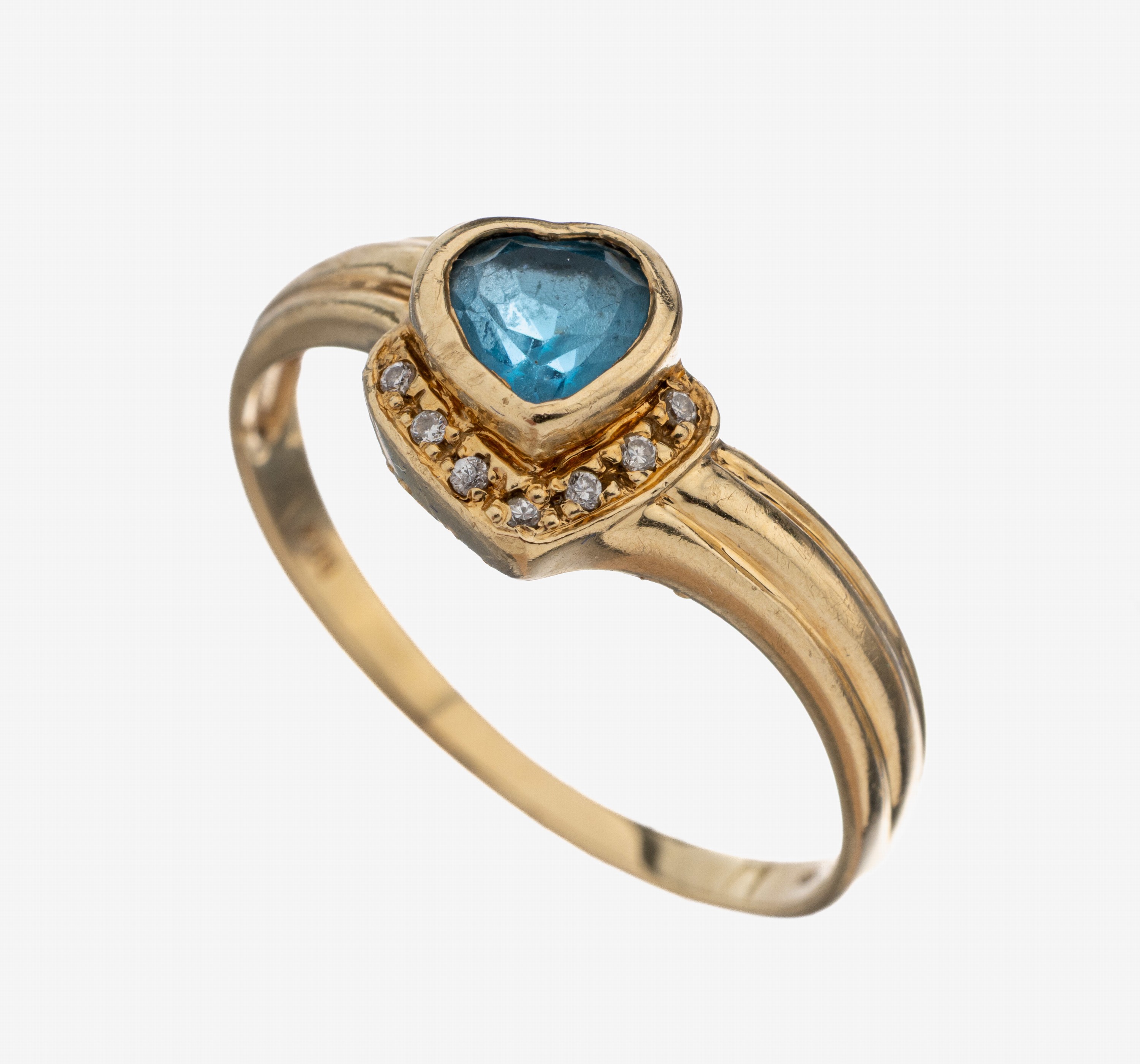 Image 27110204 - 14 kt Gold Topas-Brillant-Ring, GG 585/000,Schiene gerillt, mittig facett. ...