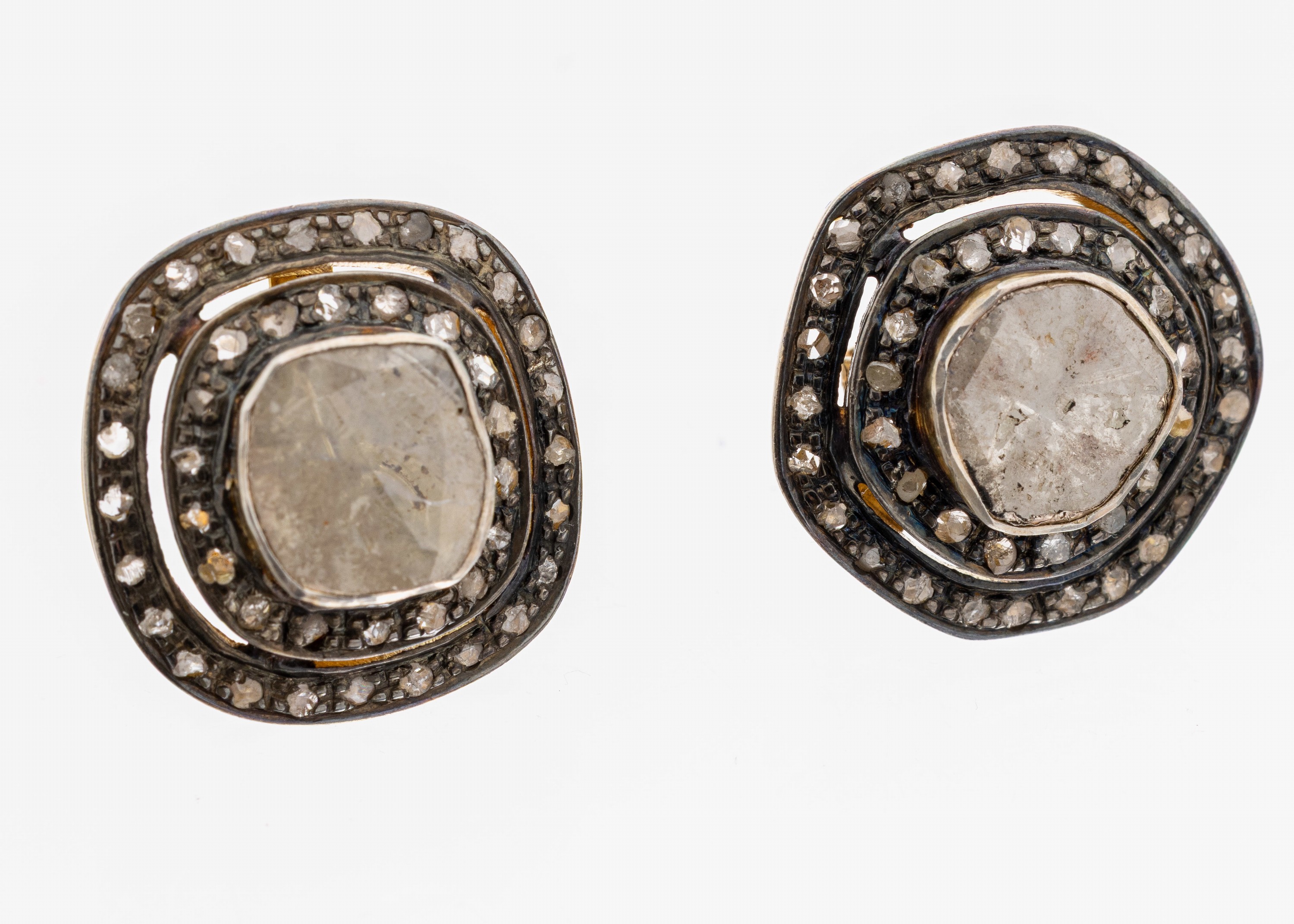 Image 27110205 - Paar Diamant-Ohrstecker, 925er Silber teilverg., Diamantrosen zus. ca. 2.0 ct Grau/p3 ...