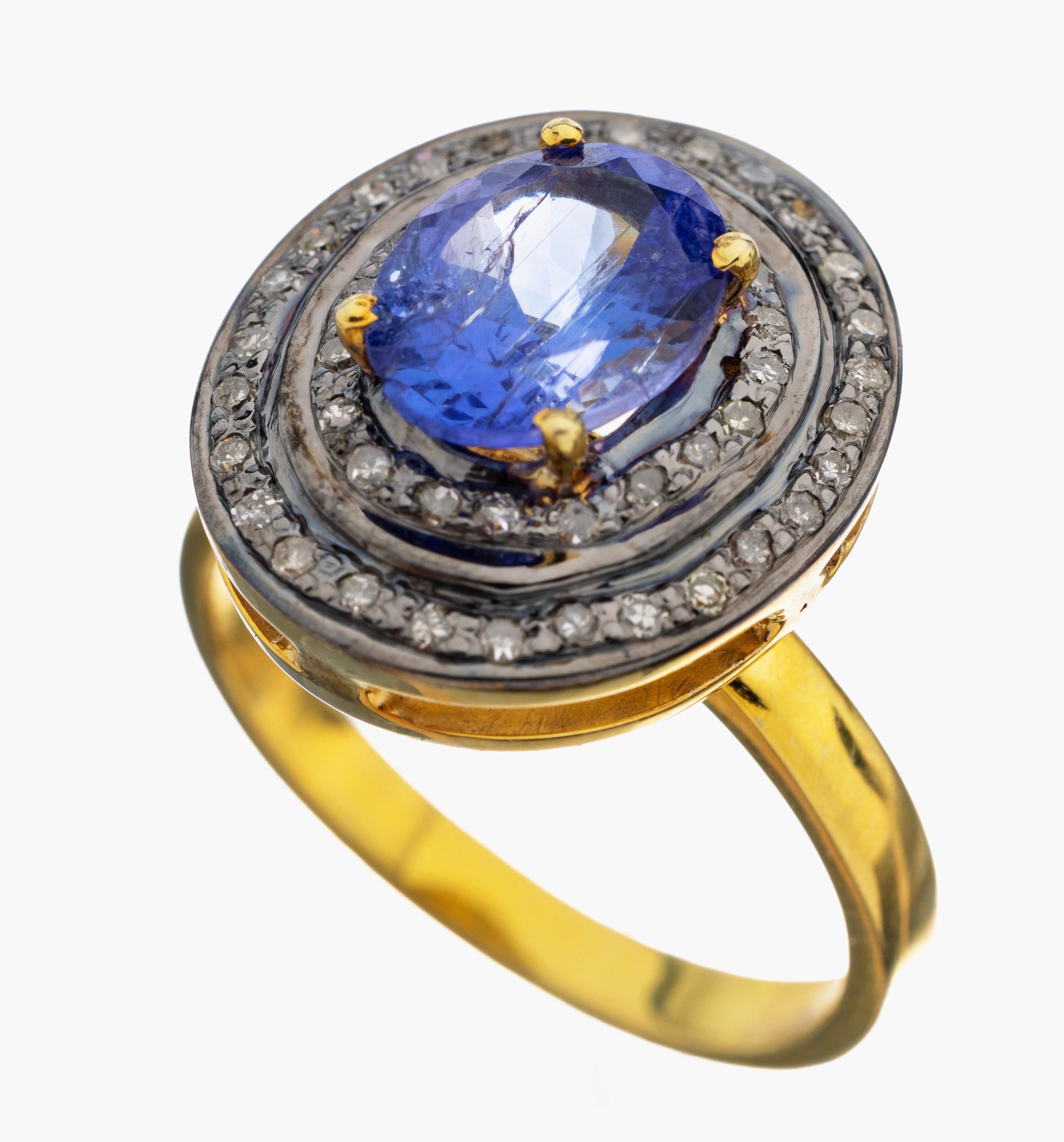 Image 27110226 - Saphir-Diamant-Ring, Silber teilverg., ovaler Ringkopf, mittig ovalfacett. Saphir ...