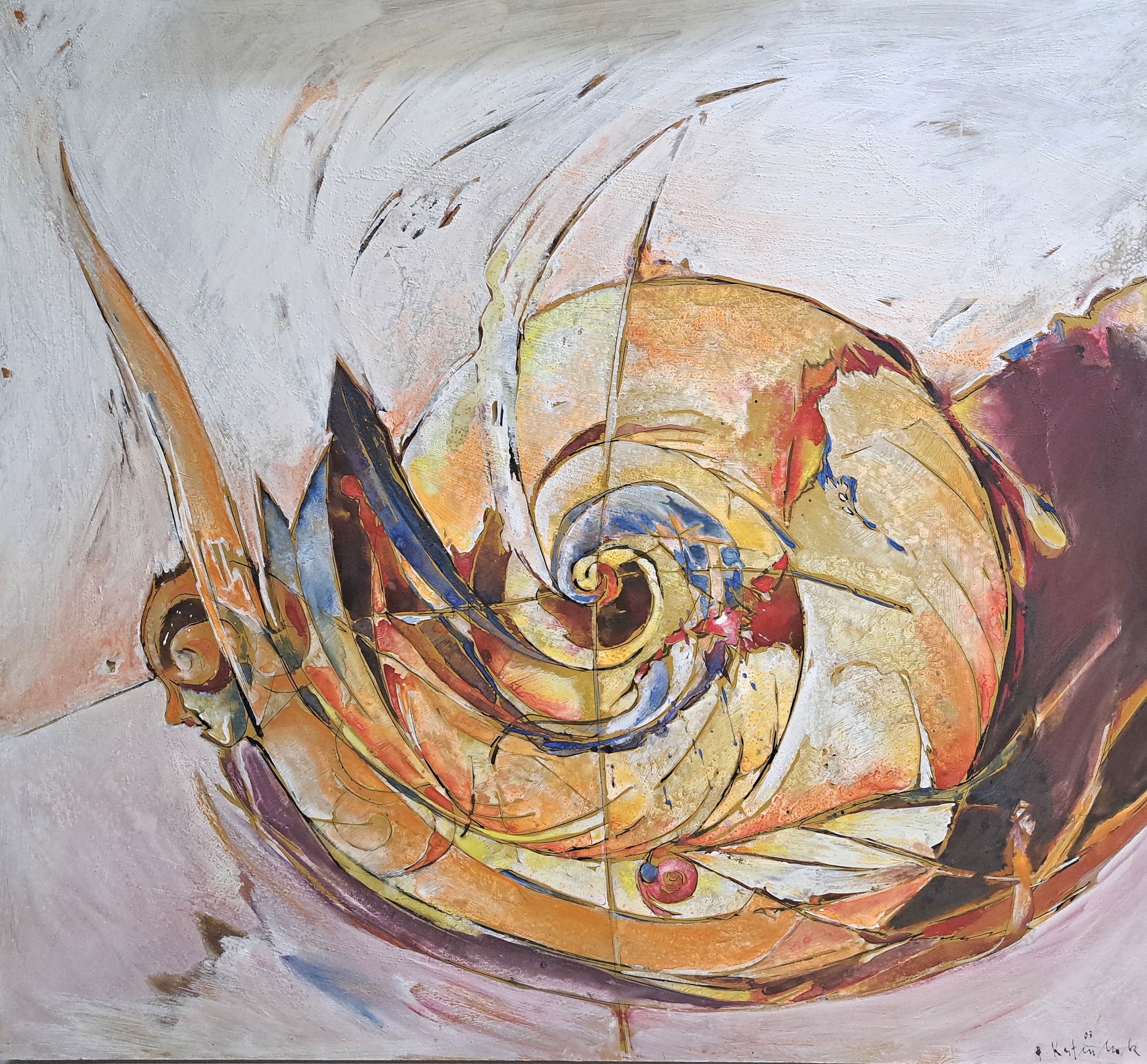 Image 27110227 - Bernd Kastenholz, geb. 1949 Speyer, Ohne Titel, abstrakte Schneckenform, Öl/ Hartfaser, ...