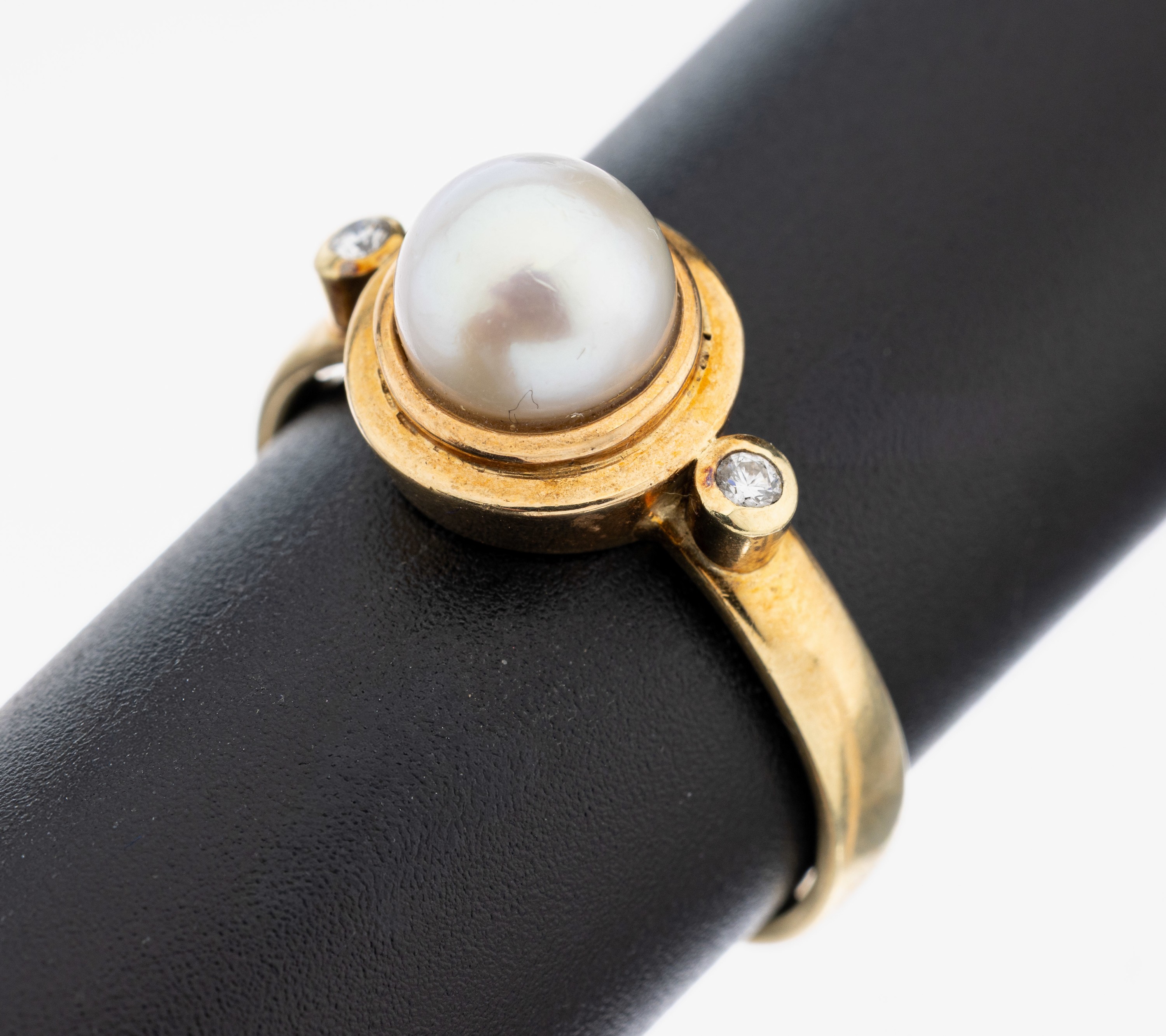 Image 27110242 - 14 kt Gold Perl-Brillant-Ring, GG 585/000, mittig Akoyazuchtperle, D. ca. 7.7 mm, ...