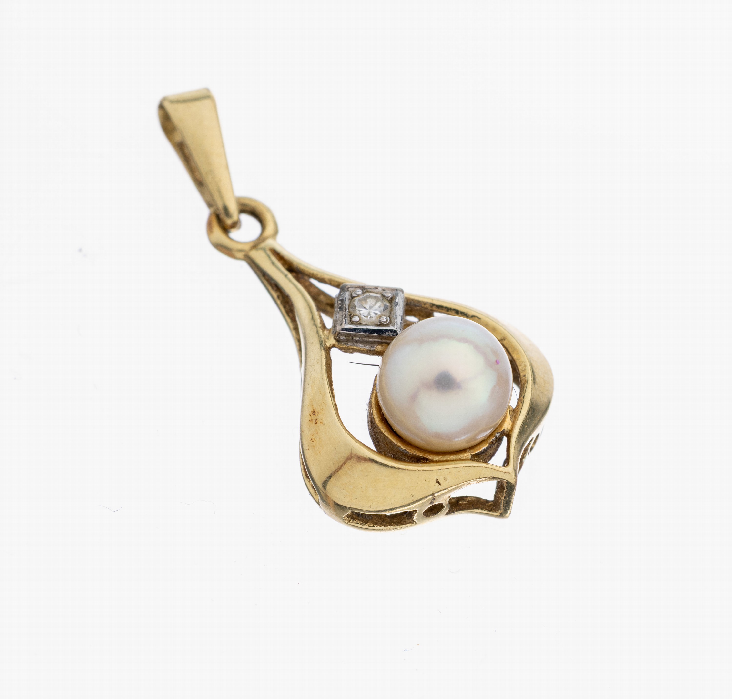 Image 27110256 - 14 kt Gold Perl-Diamant-Ring, GG/WG 585/000, l. rosef. Perle, D. ca. 6.2 mm,mit ...