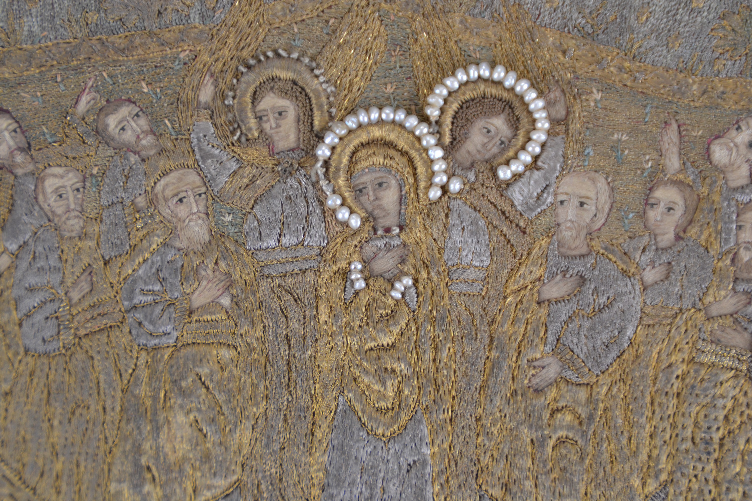 Detail a: Post-byzantinisches Epigonation, Türkei/Griechenland, 18.Jh., in Konstantinopeler Tradition, Darstellung der Himmelfahrt Christi, Ecken mit den vier ...
