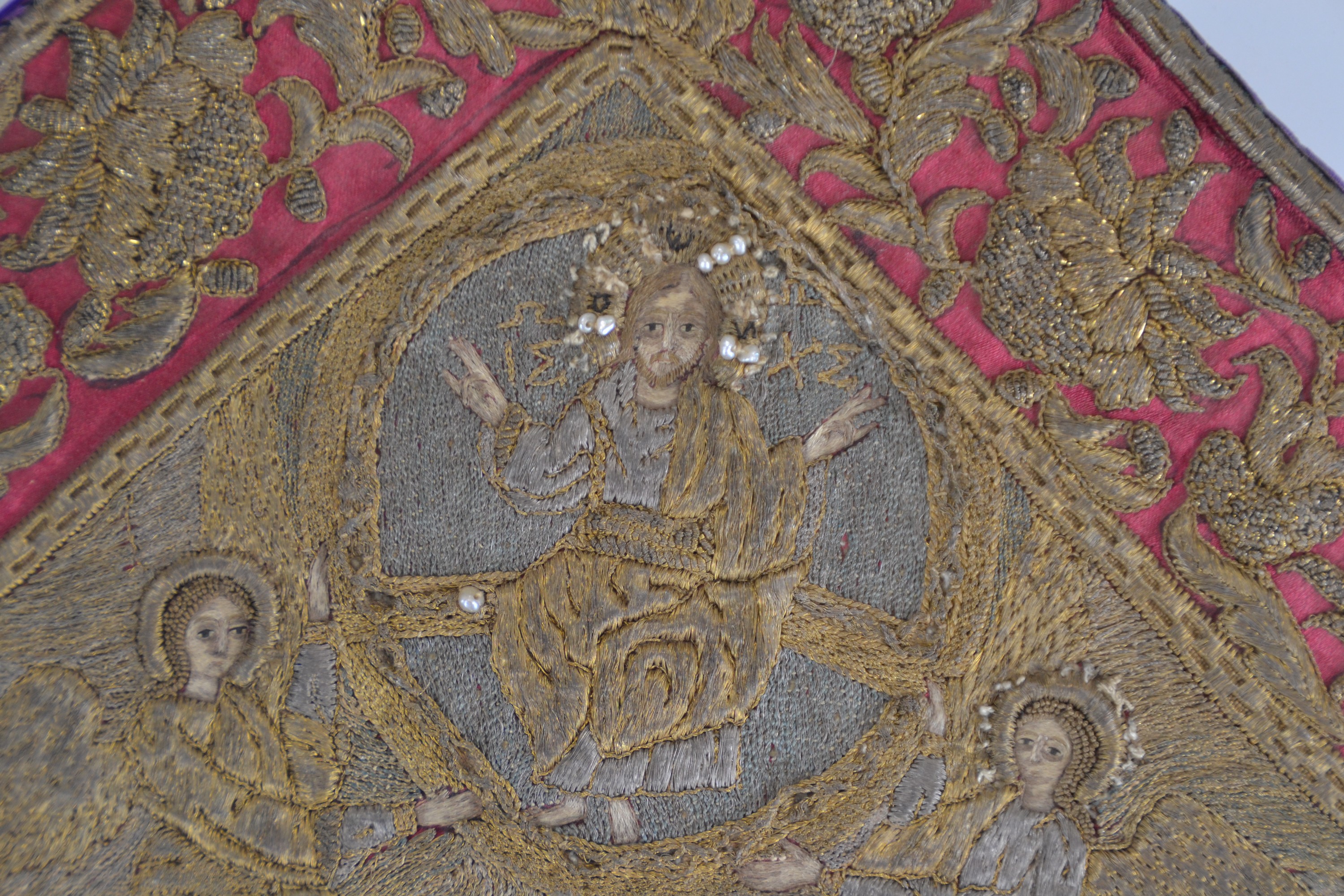 Detail b: Post-byzantinisches Epigonation, Türkei/Griechenland, 18.Jh., in Konstantinopeler Tradition, Darstellung der Himmelfahrt Christi, Ecken mit den vier ...