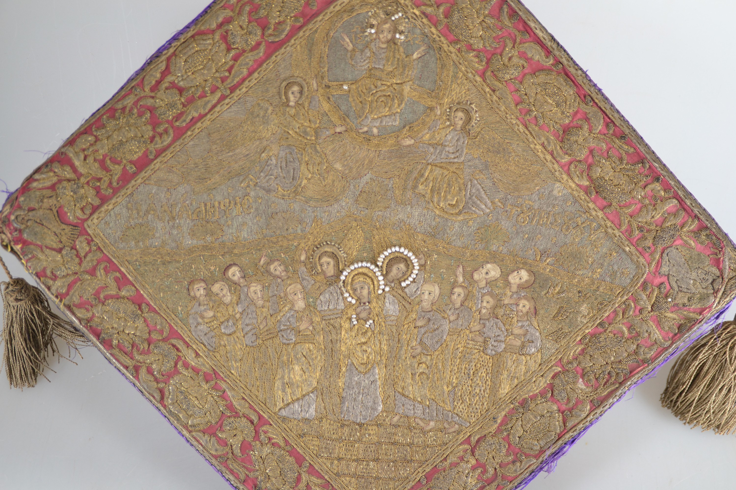 Detail d: Post-byzantinisches Epigonation, Türkei/Griechenland, 18.Jh., in Konstantinopeler Tradition, Darstellung der Himmelfahrt Christi, Ecken mit den vier ...