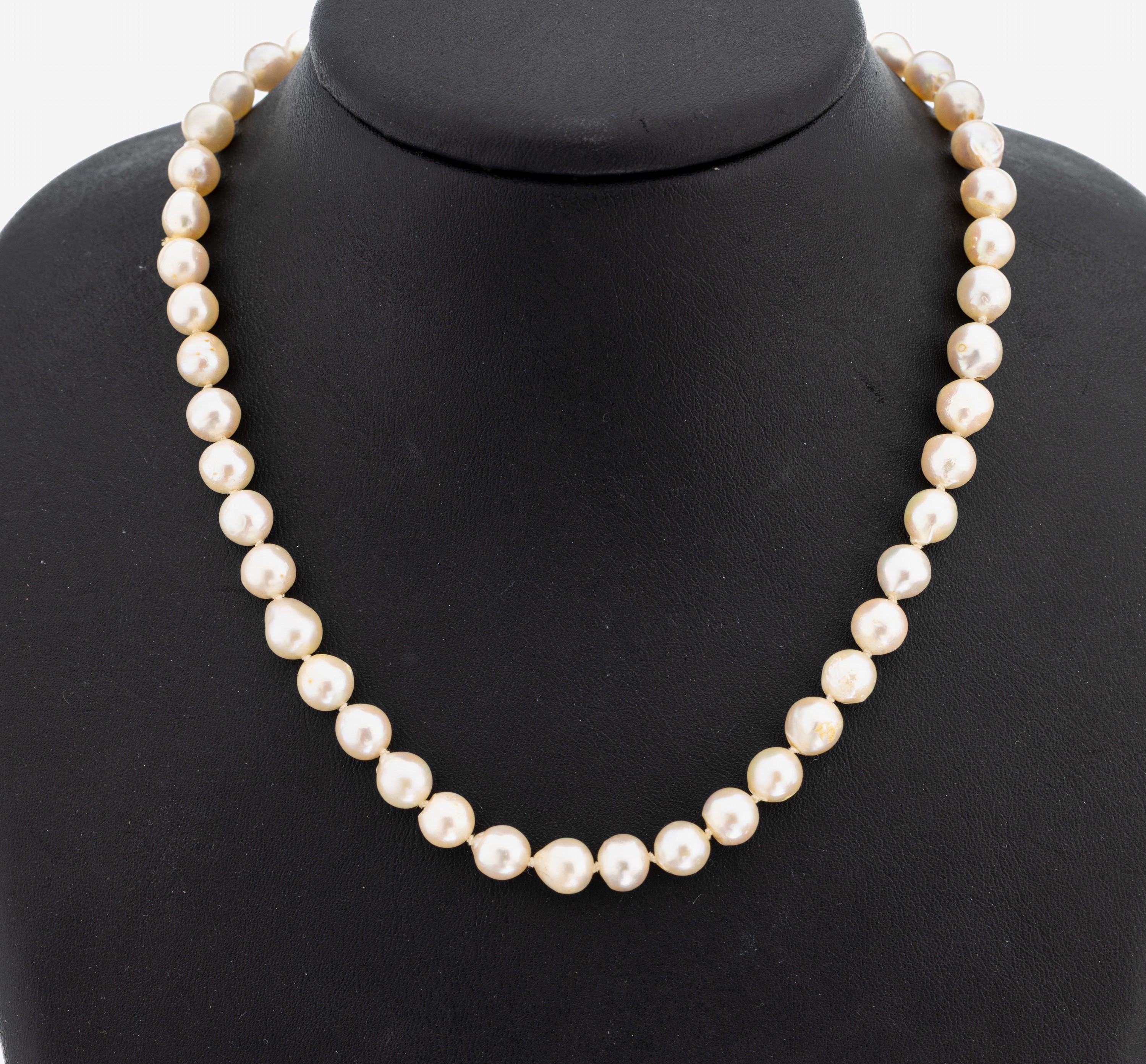 Perl-Collier, endlos barocke Akoyazuchtperlen, D. ca. 6.8-7.3 mm, L. ca. 86cm