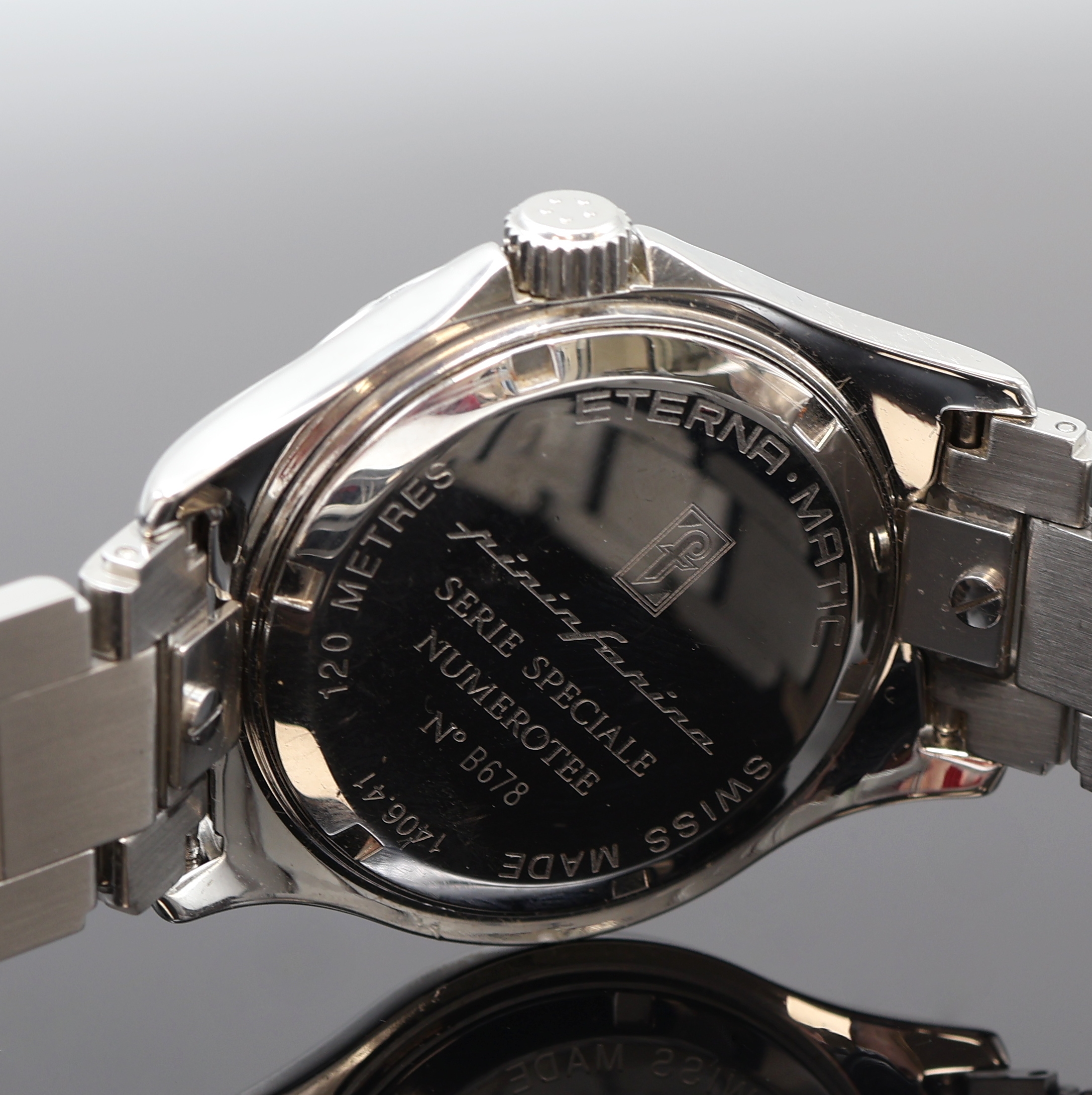 Detail d: ETERNA Pininfarina Armbanduhr Referenz 1406.41, Schweiz um 1995, Automatik, Edelstahlgeh. inkl. orig. Gliederband m. dopp. Faltschl., Boden u. Krone ...