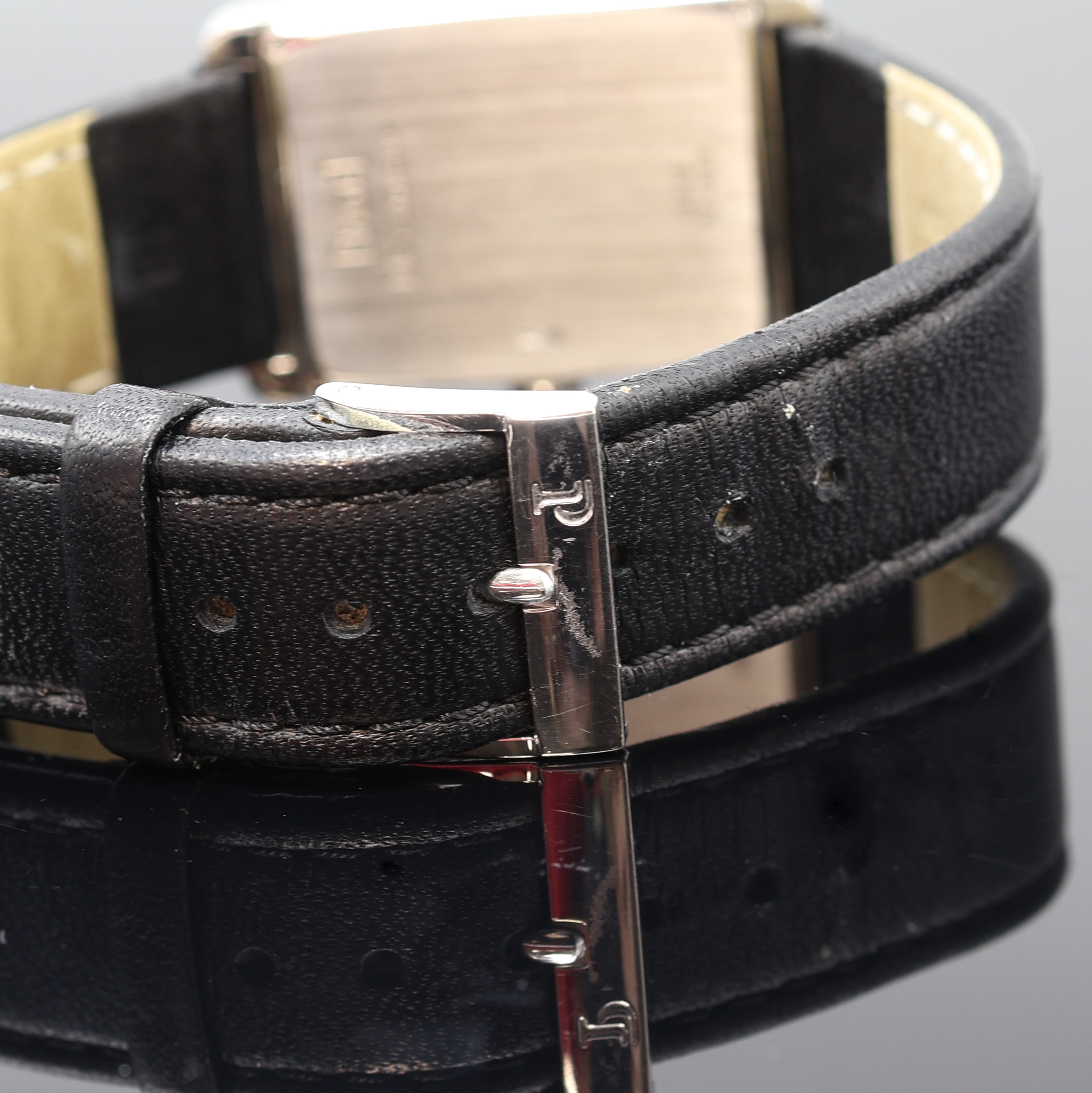 Detail c: PIAGET Armbanduhr in WG 750/000 Referenz 9952, Schweiz um 1995, Handaufzug, Lederband m. orig. WG 750/000 Dornschl., Boden 4-fach verschr., schwarzes ...
