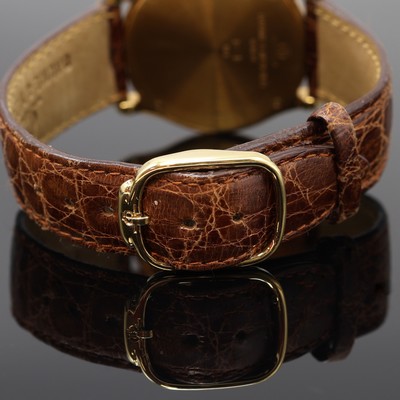 27110886c - BAUME & MERCIER Damenarmbanduhr in GG 750/000, Schweiz um 2000, quarz, orig. Lederband ...