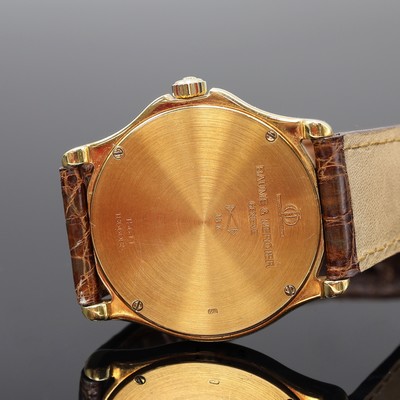 27110886d - BAUME & MERCIER Damenarmbanduhr in GG 750/000, Schweiz um 2000, quarz, orig. Lederband ...