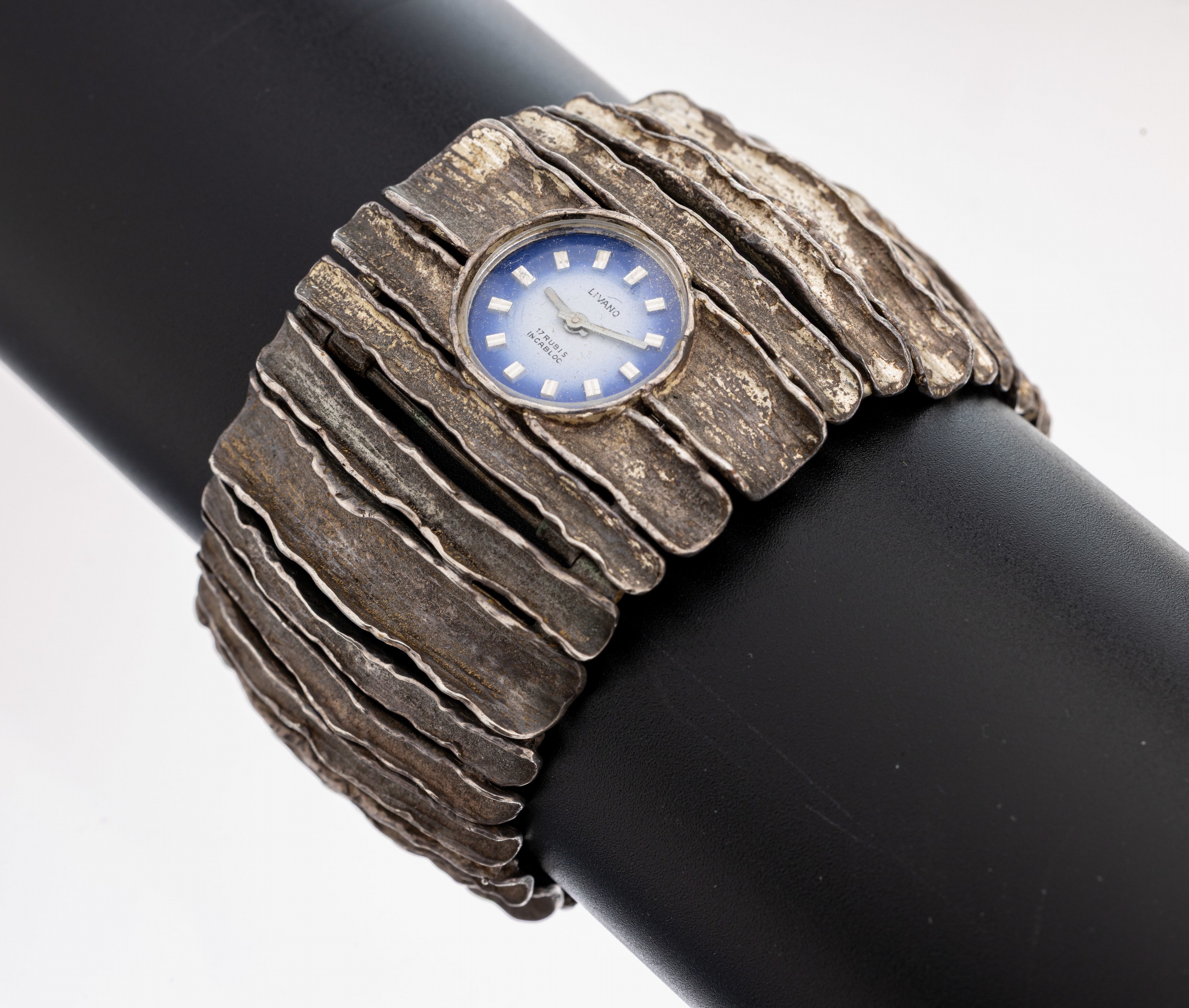 Image 27110912 - Damenschmuckuhr, 835er Silber, breit ausgeführtes Gliederarmband mit plastischer ...
