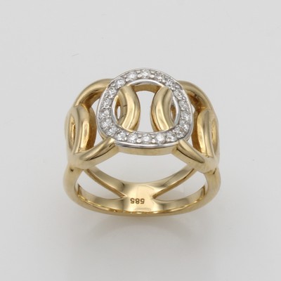 27110923a - Ring mit Brillanten, GG 585/000, z.T. rhod.,Kreis bes. m. Brill. zus. ca. 0.30 ct ...
