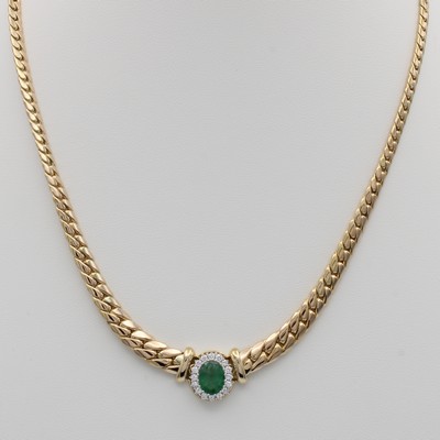 Image Collier mit Smaragd und Brillanten, GG/WG 585/000, Smaragd ca. 9x7 mm, 16 Brill. zus. ...