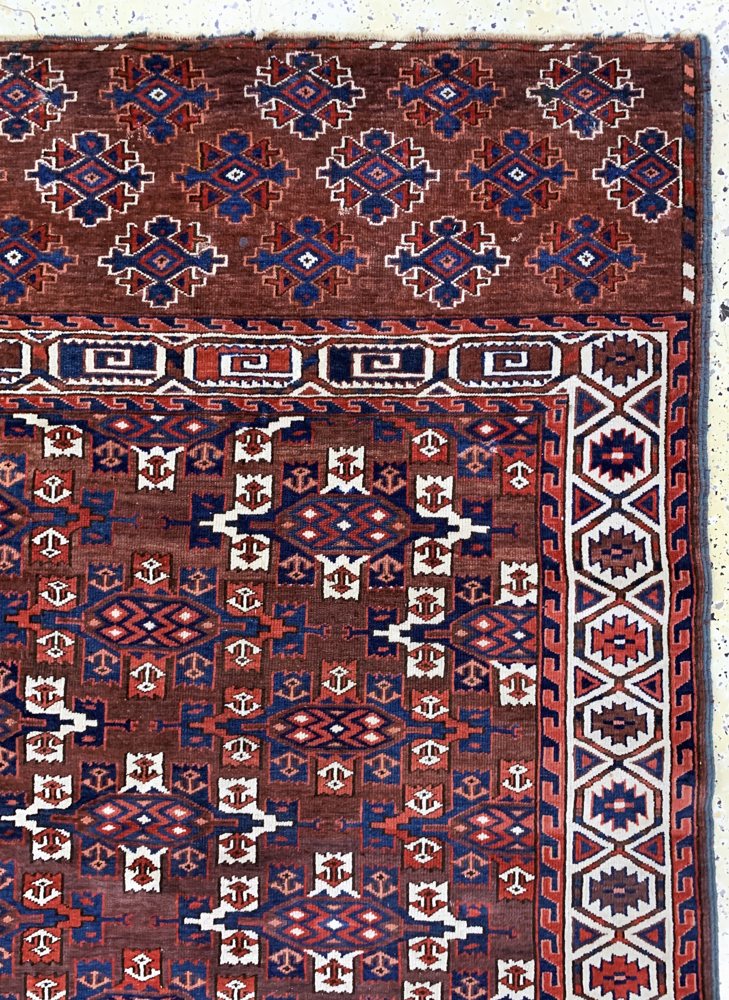 Detail f: Yomud"Hauptteppich"antik, Turkmenistan, 19.Jhd, Wolle auf Wolle, ca. 294 x 172 cm, EHZ: 2-3, restauriert