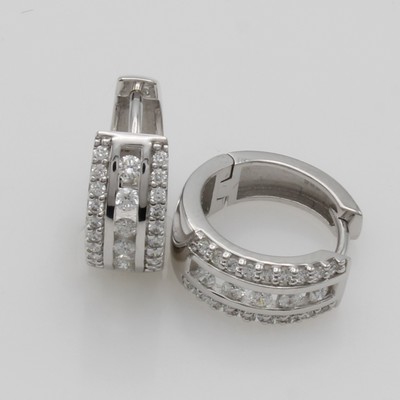 Image Paar Klappcreolen mit Brillanten, WG 585/000, Brill. zus. ca. 0.50 ct Weiß/si ...