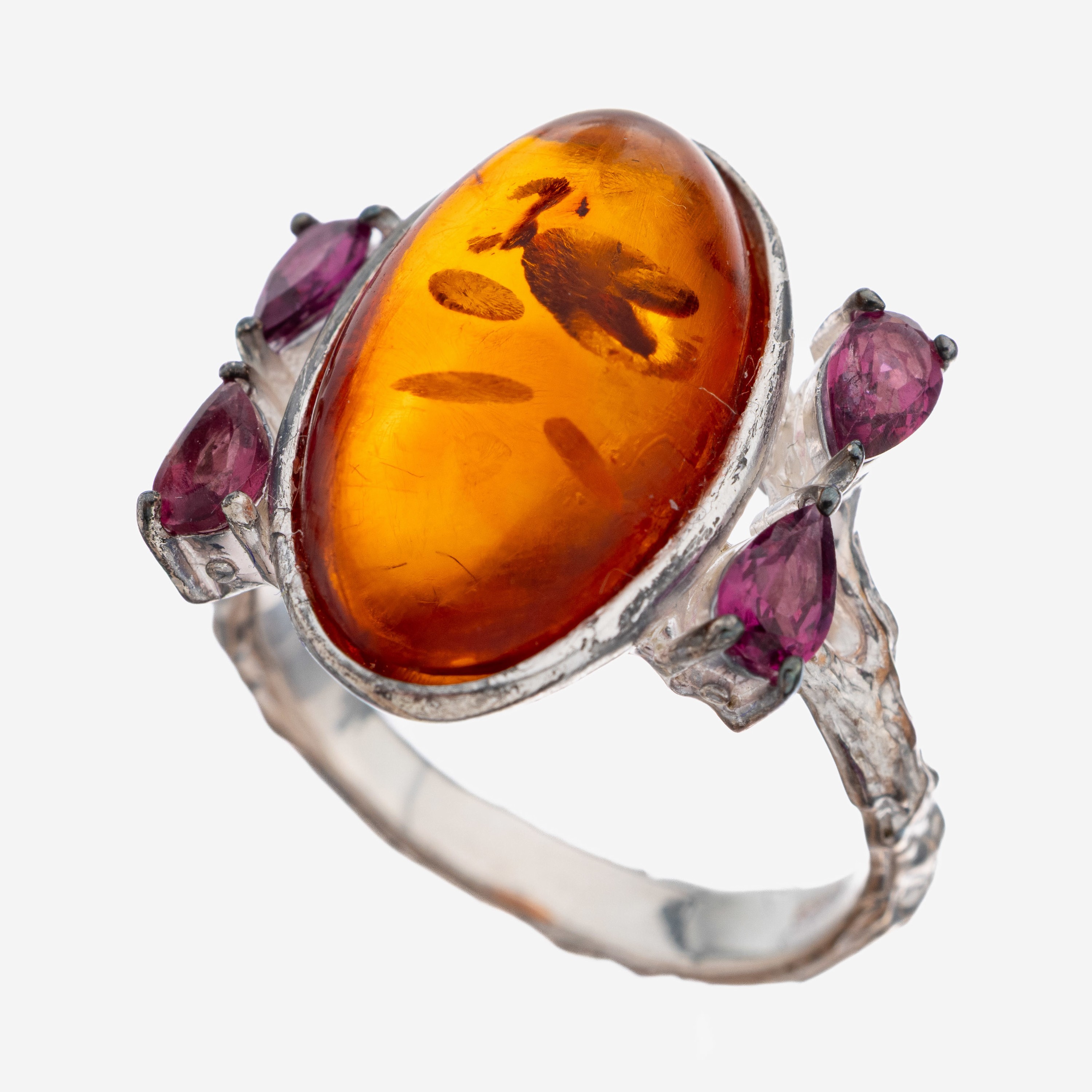 Image 27111138 - Bernstein-Amethyst-Ring, 925er Silber, ovaler baltischer Bernstein, 4 facett. ...