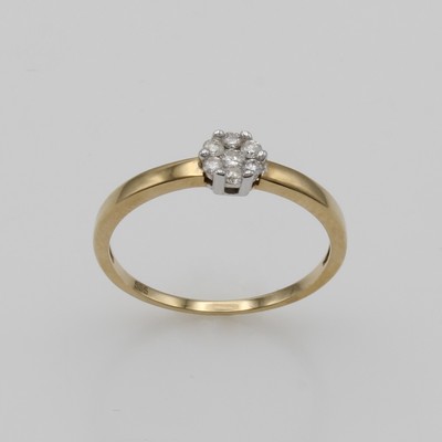 27111156a - Ring mit Brillanten, GG 585/000, 7 Brill. in Blütenform gef. zus. ca. 0.25 ct Weiß/p2, ...