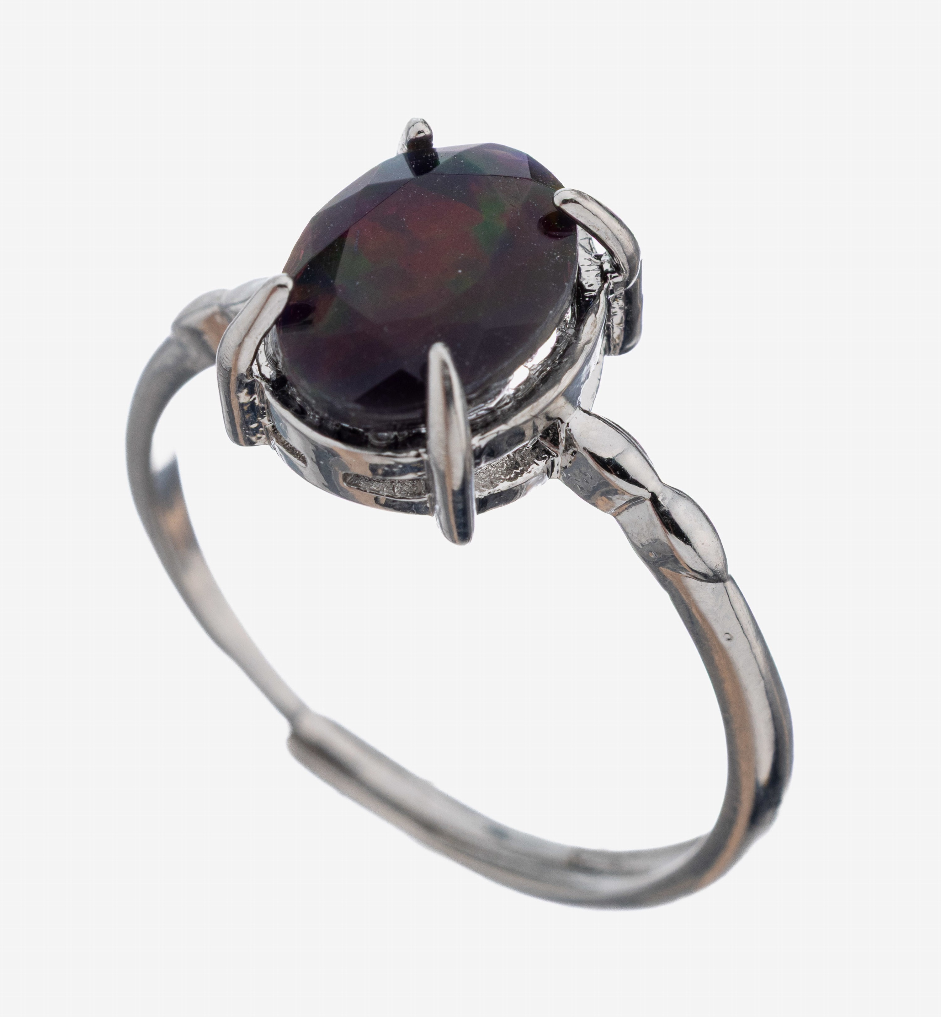 Image 27111218 - Opal-Ring, Kupfer versilbert, ovalfacett. äthiopischer Schwarzopal, RW variabel da ...
