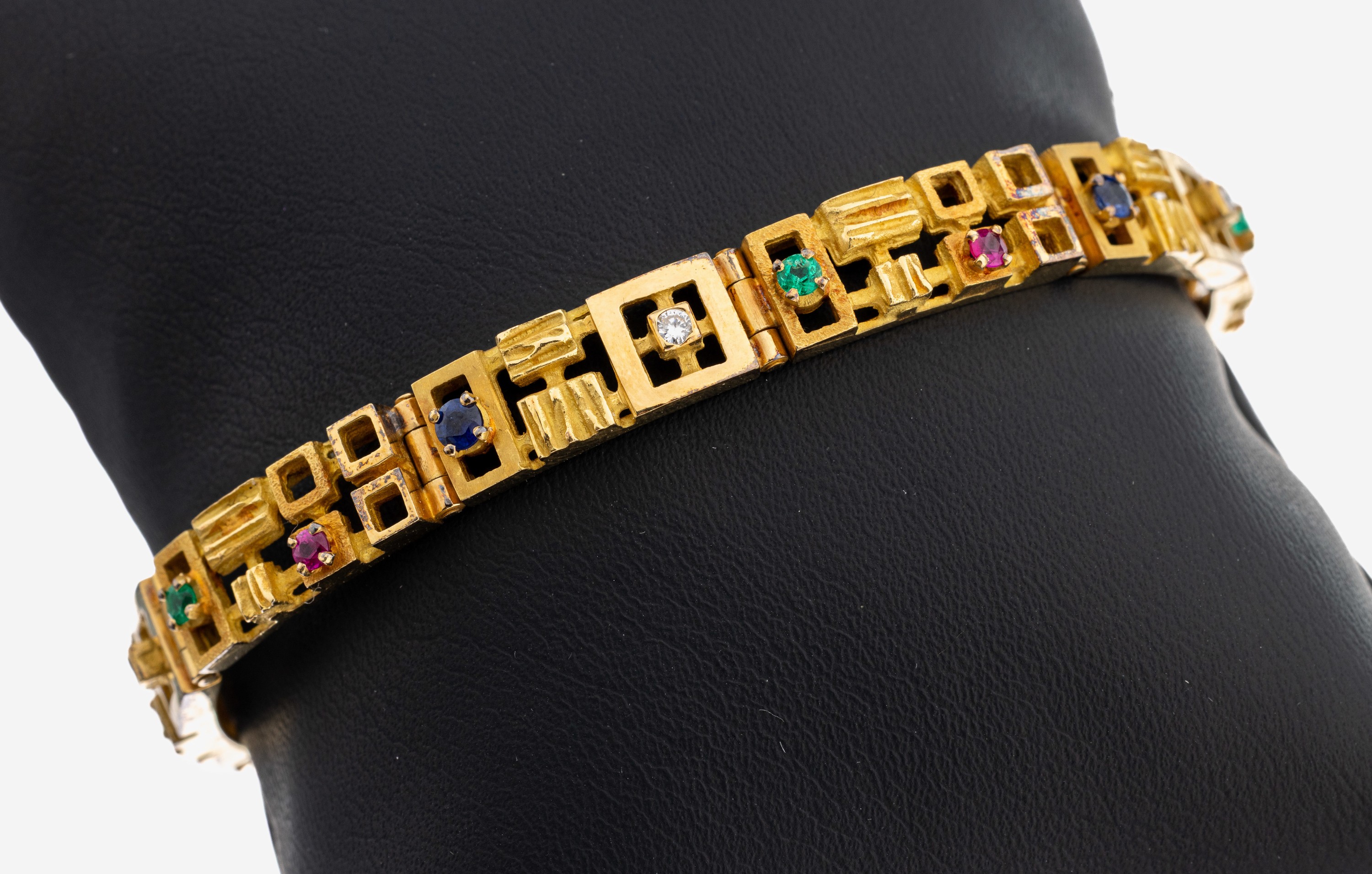 Image 27111560 - 18 kt Gold Farbstein-Brillant-Armband, GG 750/000, abstrakt geometrisches Design, 4 ...