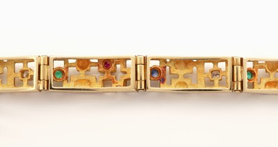 27111560b - 18 kt gold coloured stone-brilliant-bracelet , YG 750/000, abstract geometric design, 4 ...