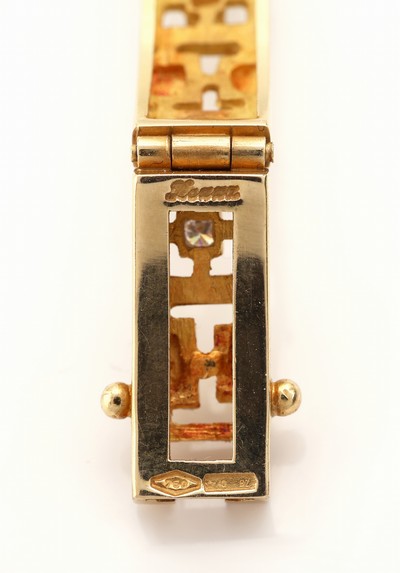 27111560c - 18 kt gold coloured stone-brilliant-bracelet , YG 750/000, abstract geometric design, 4 ...