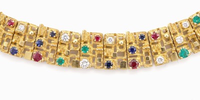 27111564a - 18 kt Gold Farbstein-Brillant-Collier, GG 750/000, abstrakt geometrisches Design, 43 ...