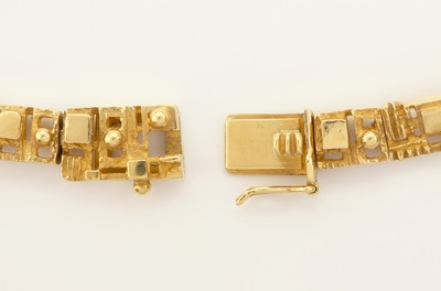 27111564b - 18 kt Gold Farbstein-Brillant-Collier, GG 750/000, abstrakt geometrisches Design, 43 ...