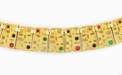 27111564c - 18 kt Gold Farbstein-Brillant-Collier, GG 750/000, abstrakt geometrisches Design, 43 ...