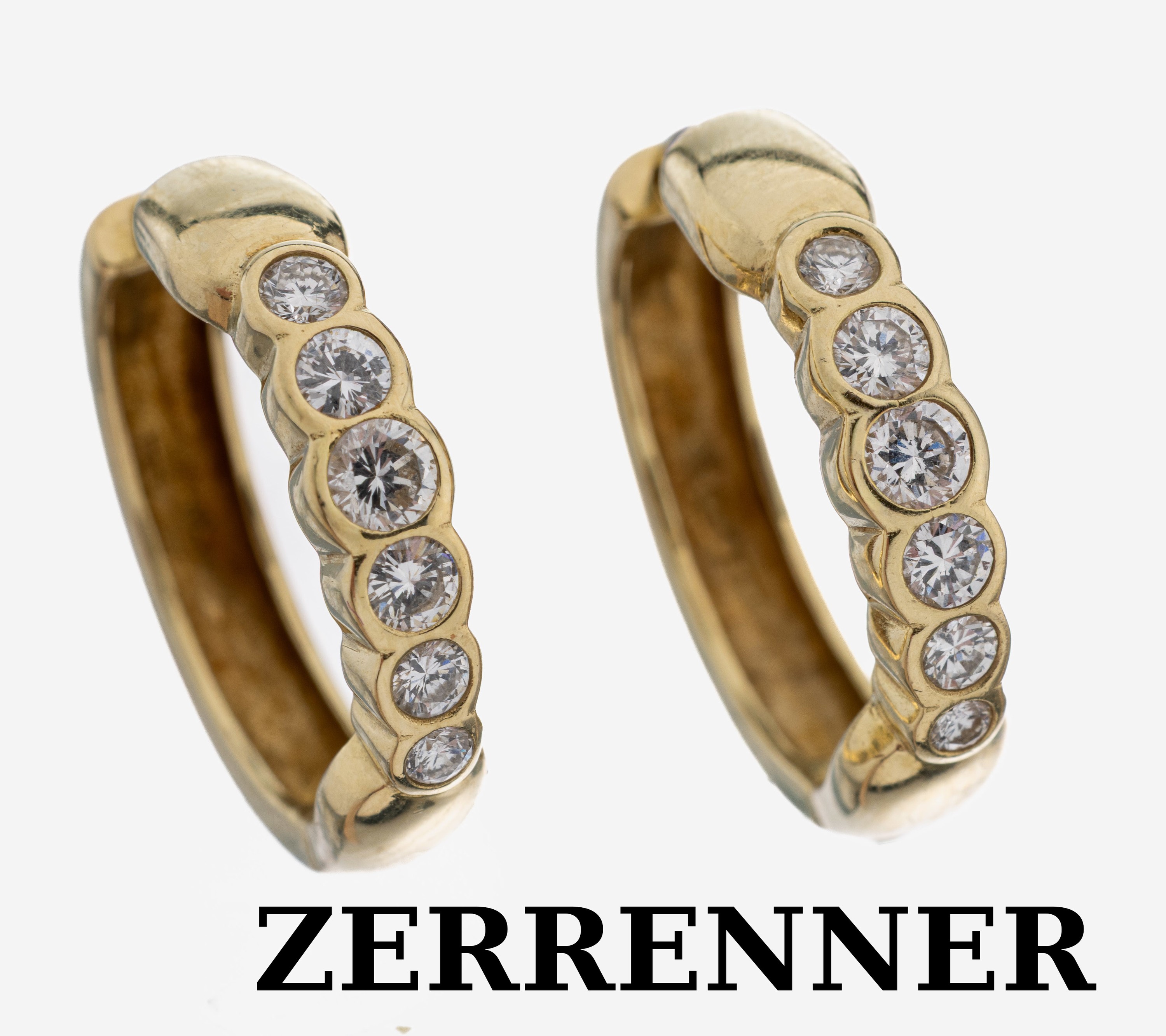 Image 27111667 - Paar 14 kt Gold Brillant-Ohrcreolen, GG 585/000, 12 Brillanten zus. ca. 0.39 (grav.) ...