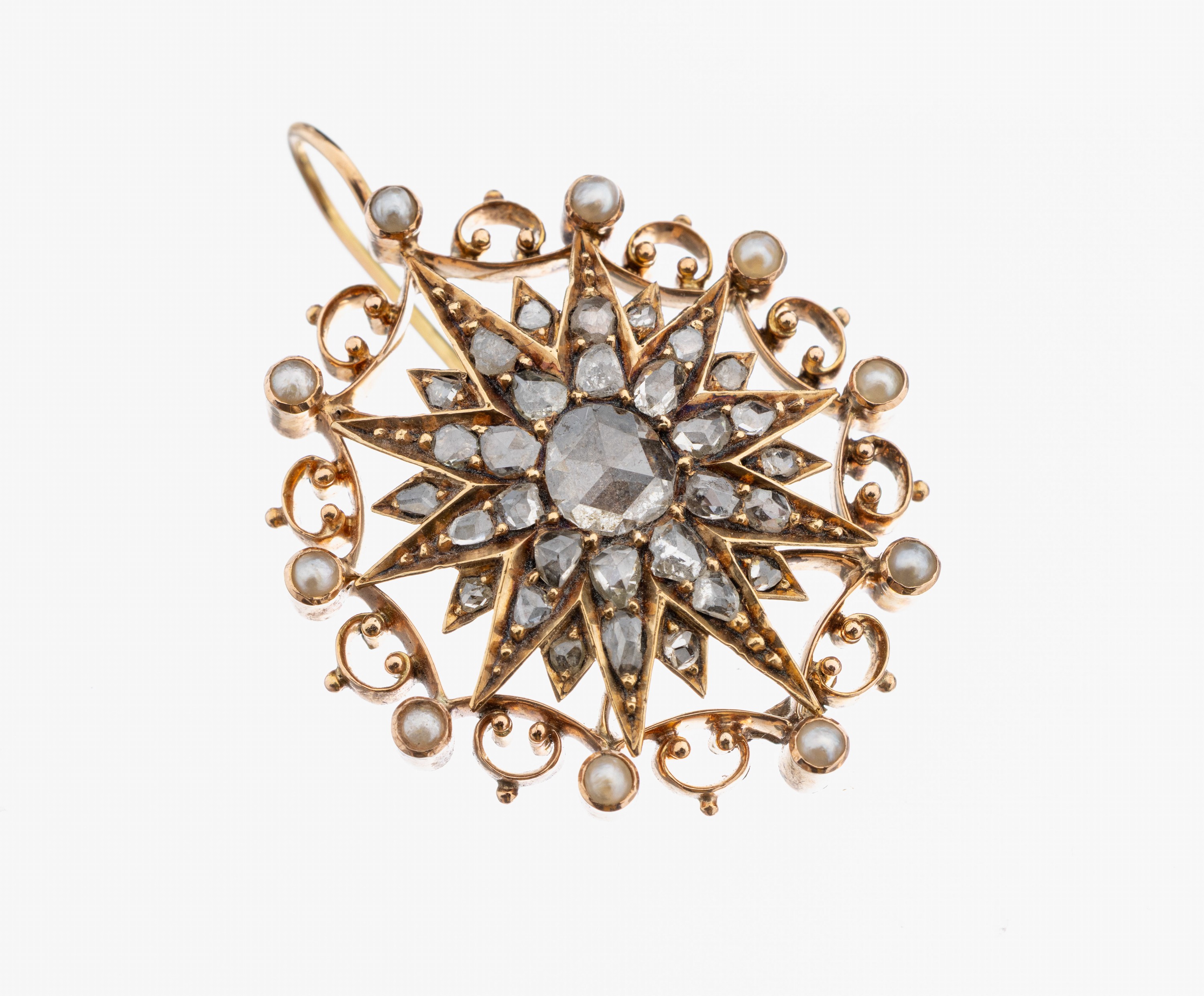 Image 27111701 - Einzelner 14 kt Gold Diamant-Perl-Ohrhänger, RoseG 585/000 gepr., ehemals Brosche um ...