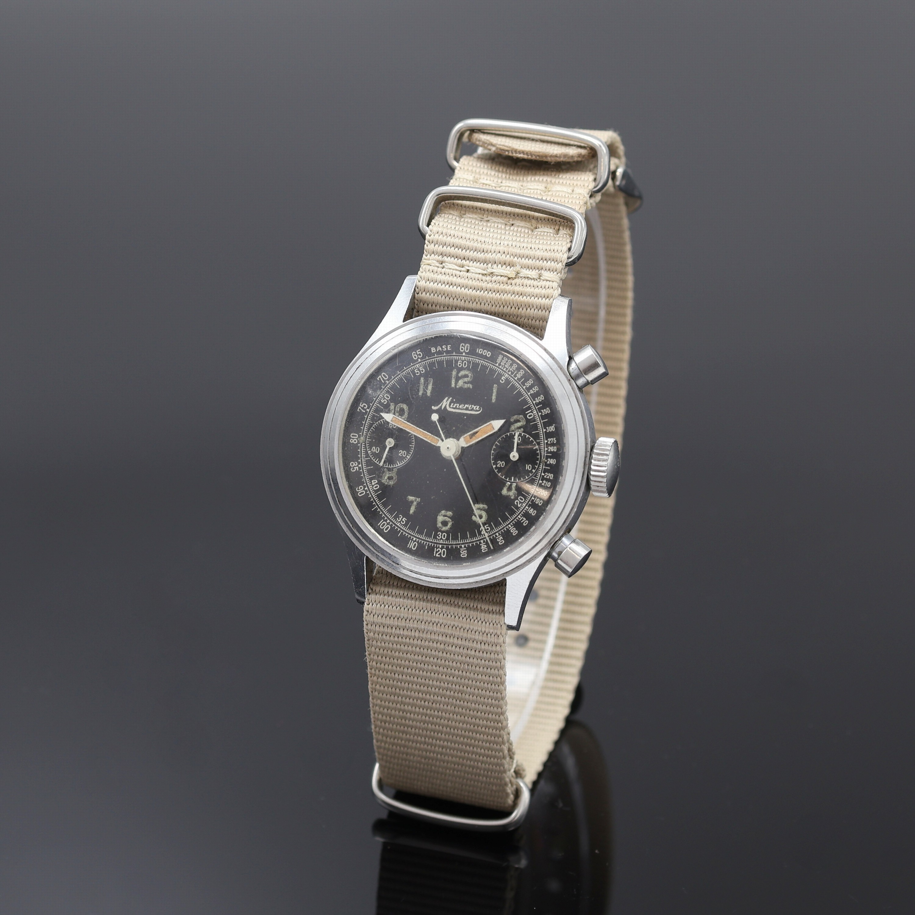Image 27111830 - MINERVA seltener Kaliber 13-20 Schaltradchronograph in Stahl mit schwarzem original ...