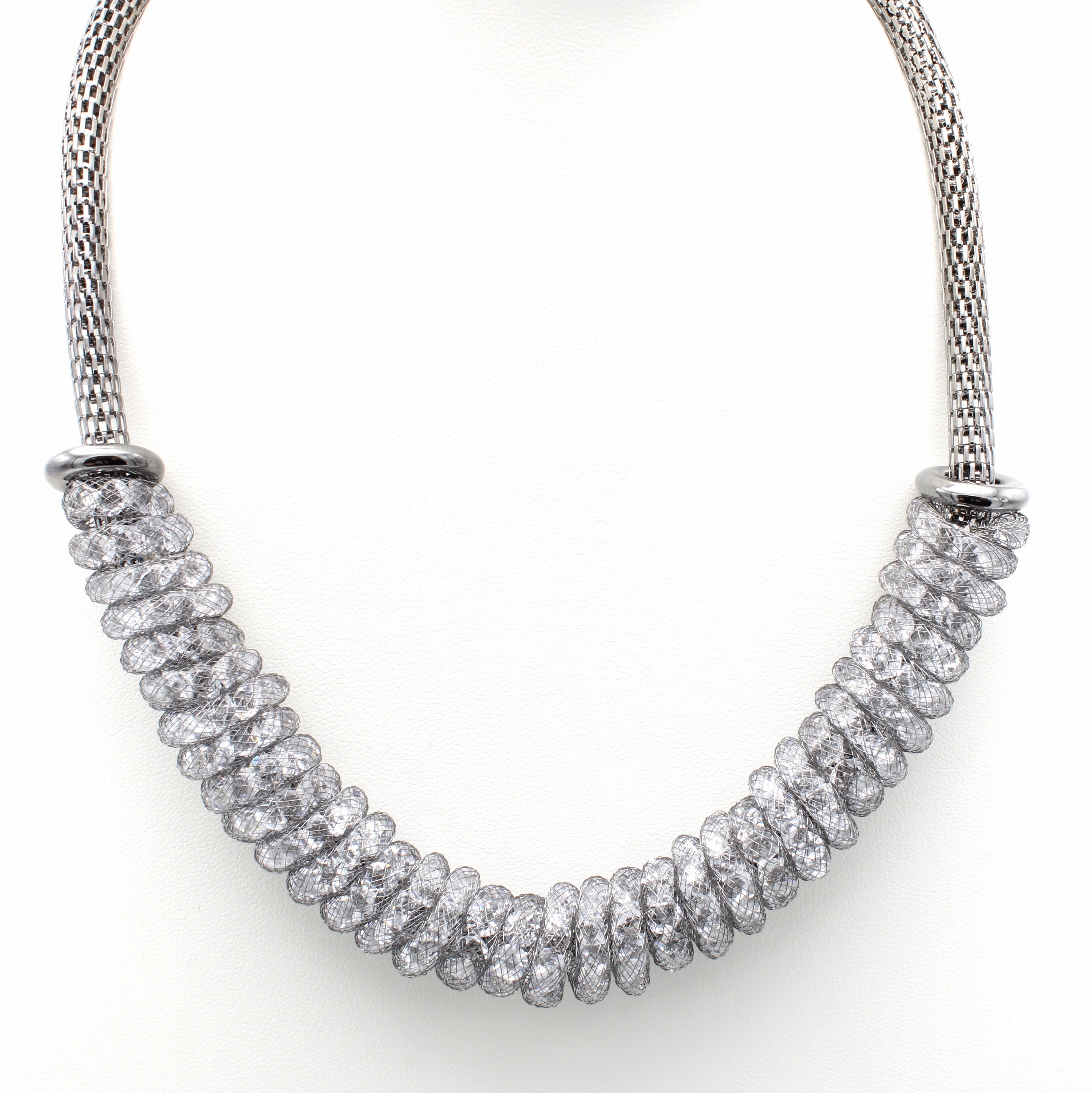 Image 27111896 - Messing-Collier mit Kristallen, Kristalle im leichten Grauton, in L. ca. 44-49 cm trag- ...