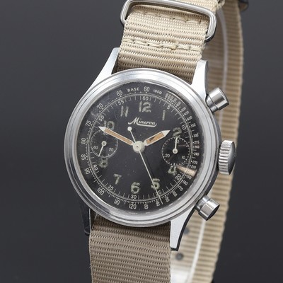 27111830a - MINERVA seltener Kaliber 13-20 Schaltradchronograph in Stahl mit schwarzem original ...
