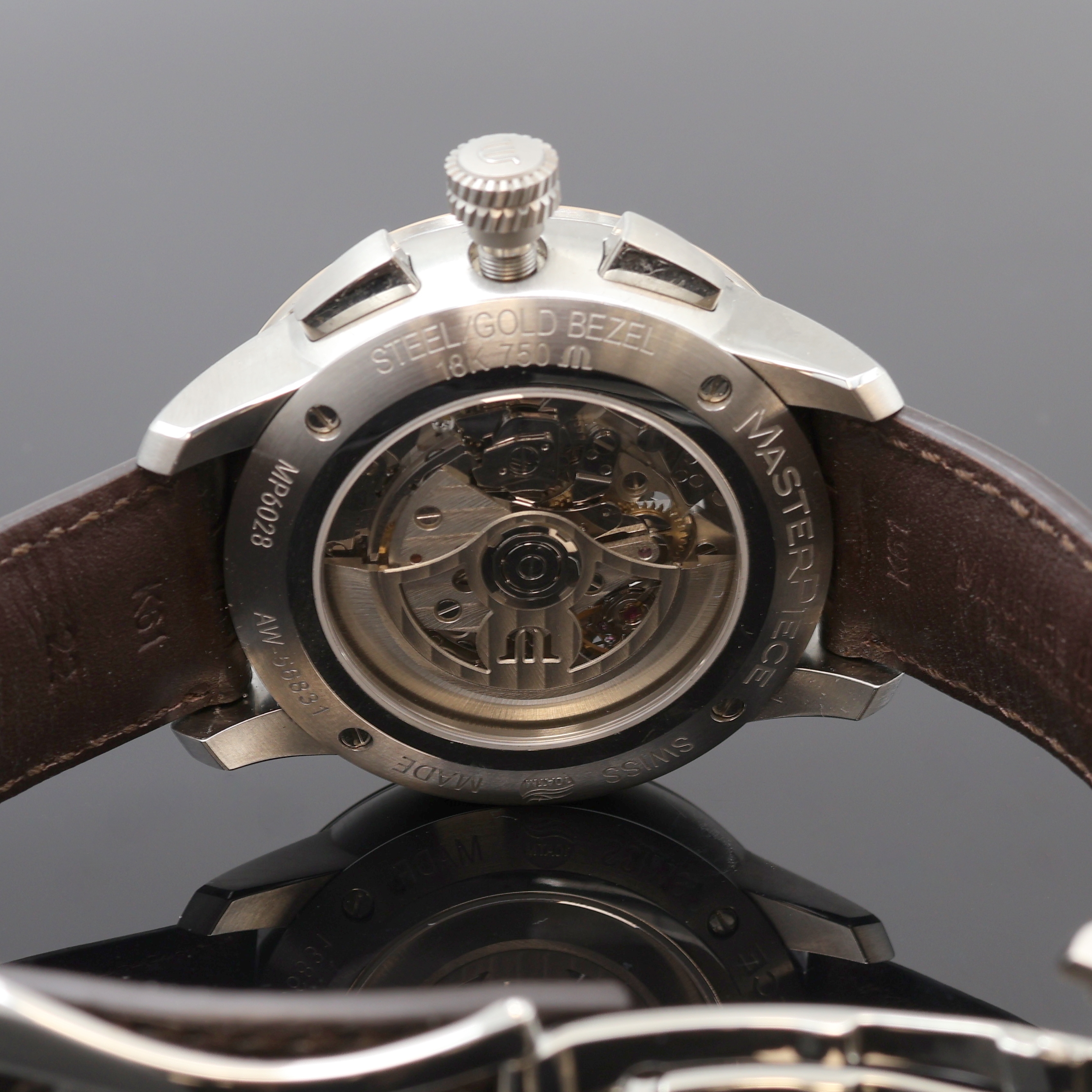Detail e: MAURICE LACROIX Masterpiece Squelette Herrenchronograph Referenz MP6028, Schweiz um 2016, Automatik, beids. vergl. Geh. in Edelstahl inkl. orig. ...