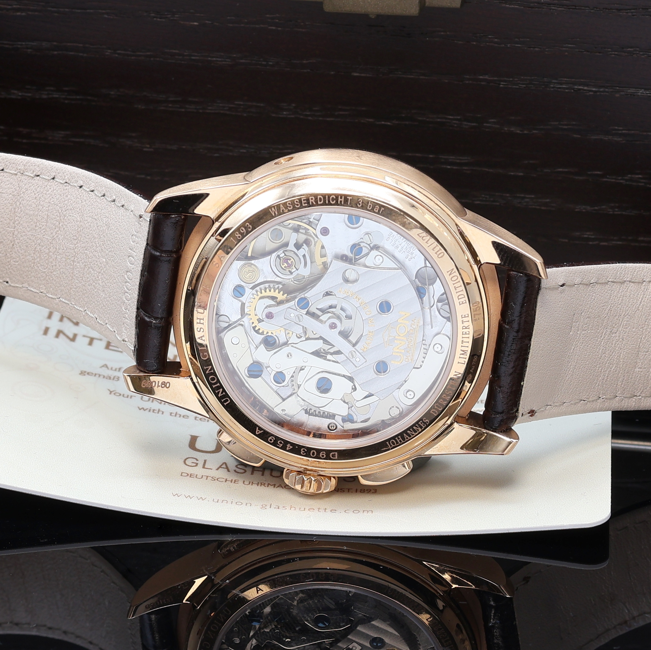 Detail f: UNION GLASHÜTTE 1893 Johannes Dürrstein Edition auf 127 Stück limitierter Armbandchronograph in RG 750/000 Referenz D903.459A, Deutschland um ...