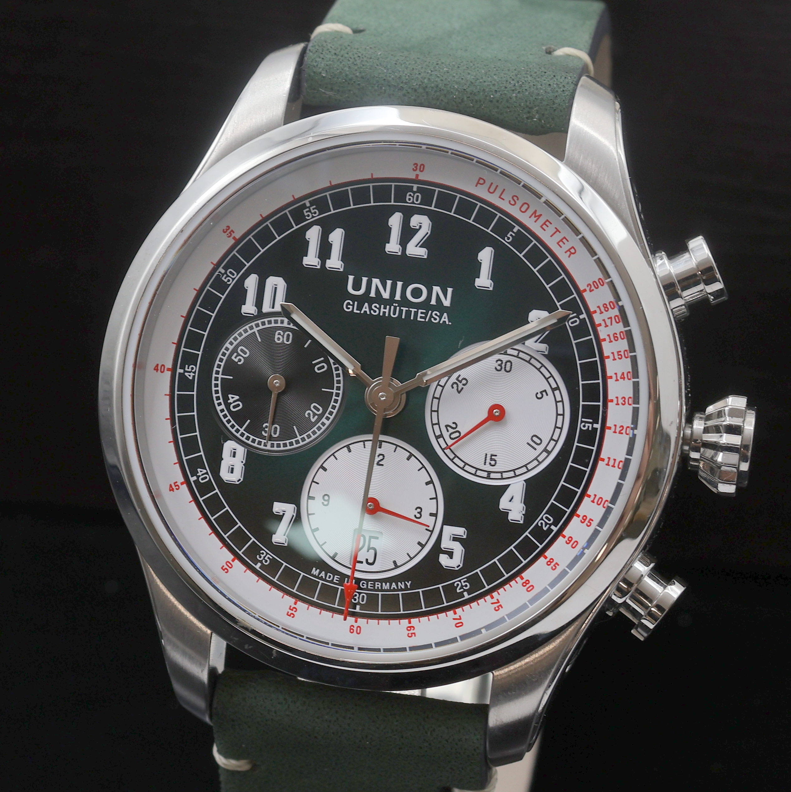 Detail a: UNION GLASHÜTTE Belisar Chronograph Referenz D009.427A, Deutschland um 2022, Automatik, beids. vergl. Geh. in Edelstahl inkl. orig. Lederband m. ...