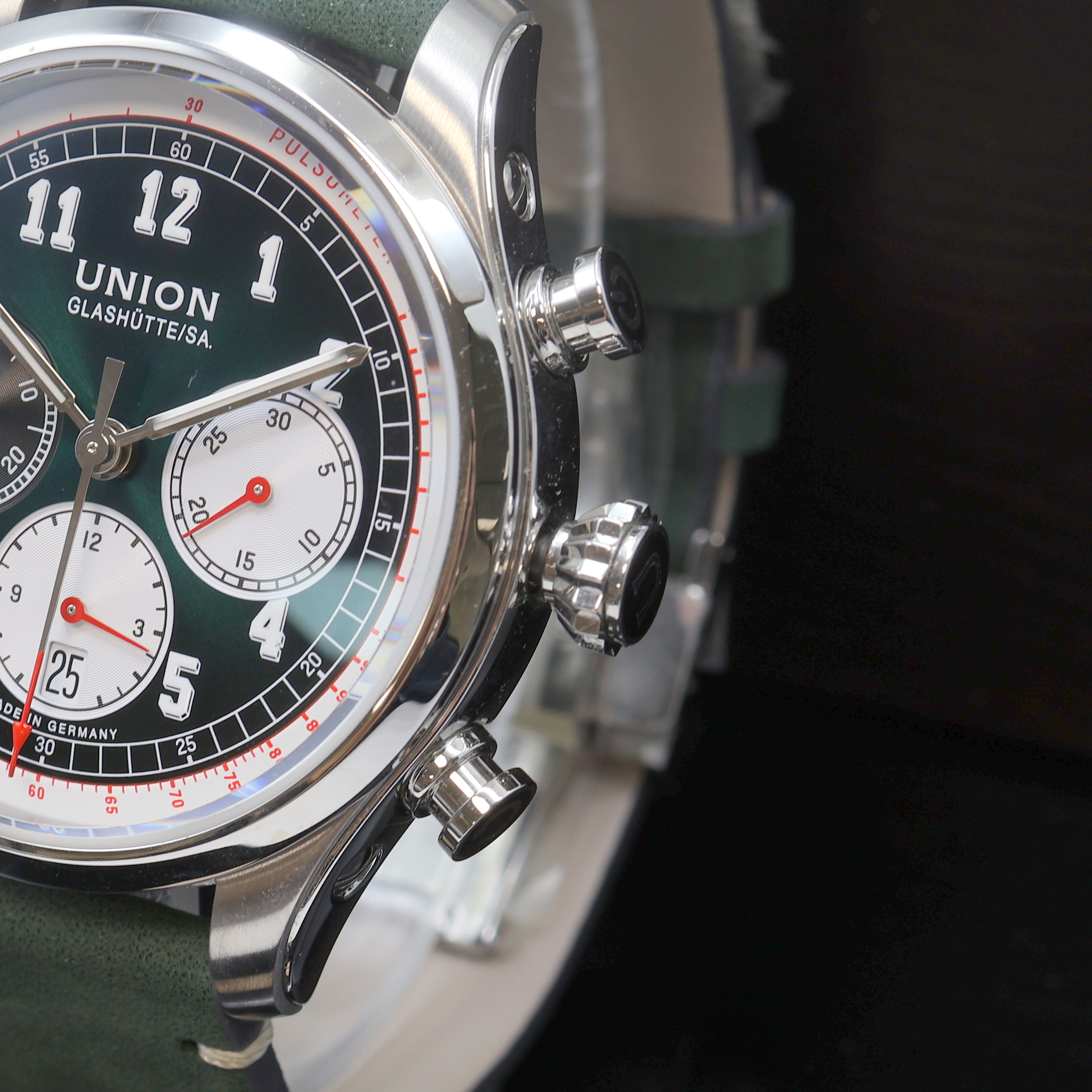 Detail b: UNION GLASHÜTTE Belisar Chronograph Referenz D009.427A, Deutschland um 2022, Automatik, beids. vergl. Geh. in Edelstahl inkl. orig. Lederband m. ...