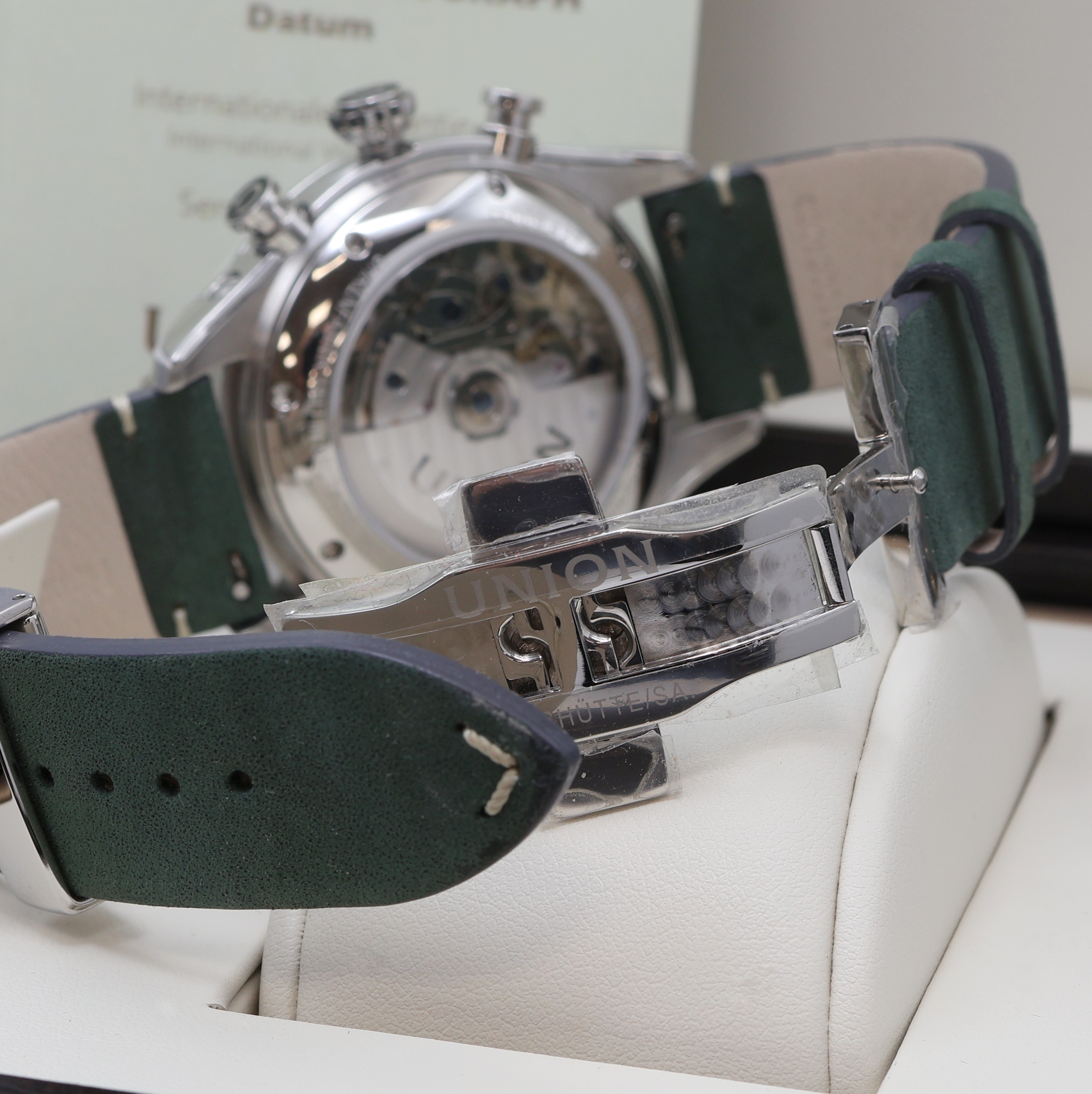 Detail d: UNION GLASHÜTTE Belisar Chronograph Referenz D009.427A, Deutschland um 2022, Automatik, beids. vergl. Geh. in Edelstahl inkl. orig. Lederband m. ...