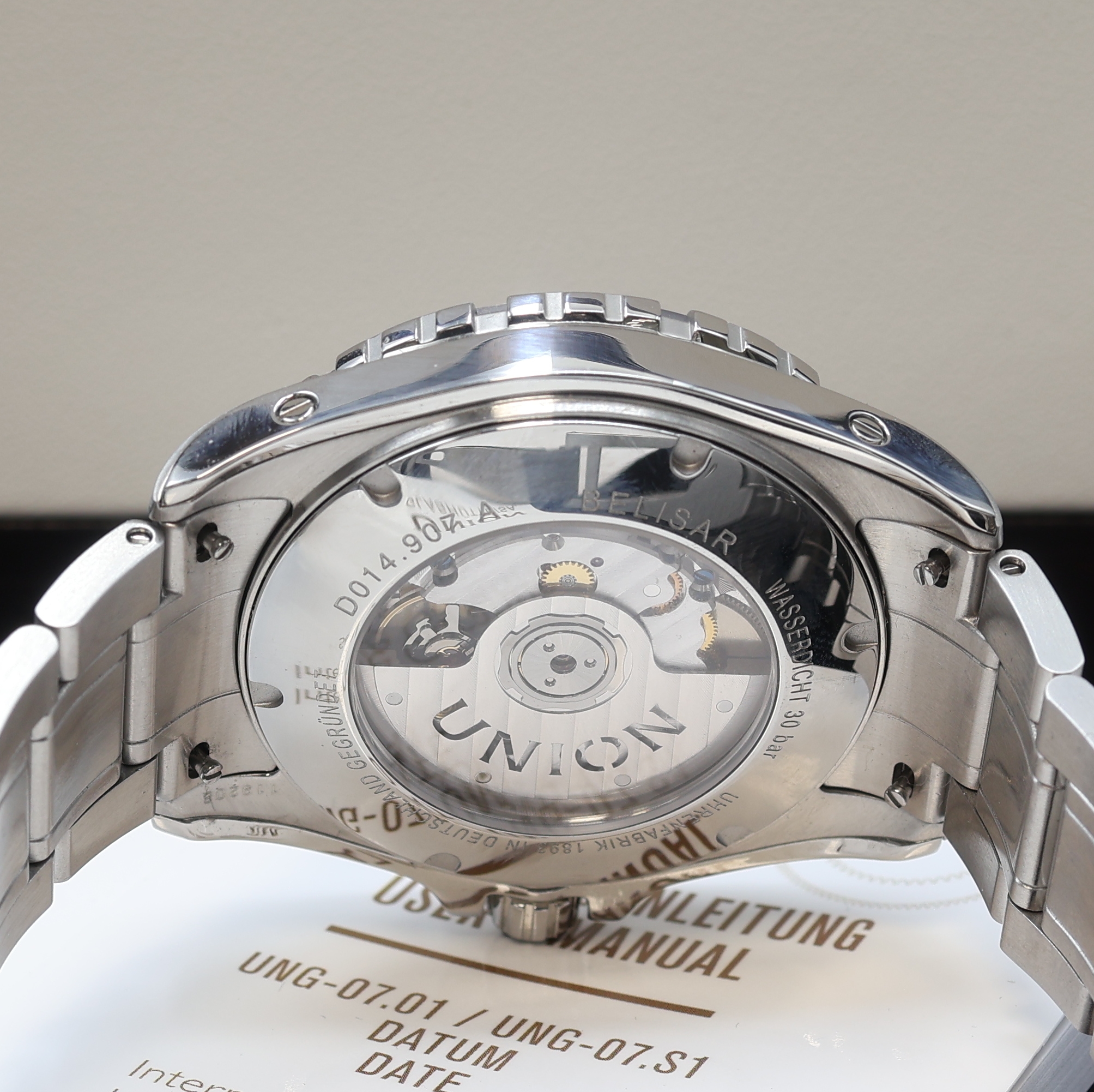 Detail e: UNION GLASHÜTTE Belisar Herrenarmbanduhr Referenz D014.907A, Deutschland um 2023, Automatik, beids. vergl. Edelstahlgeh. inkl. orig. Gliederband m. ...