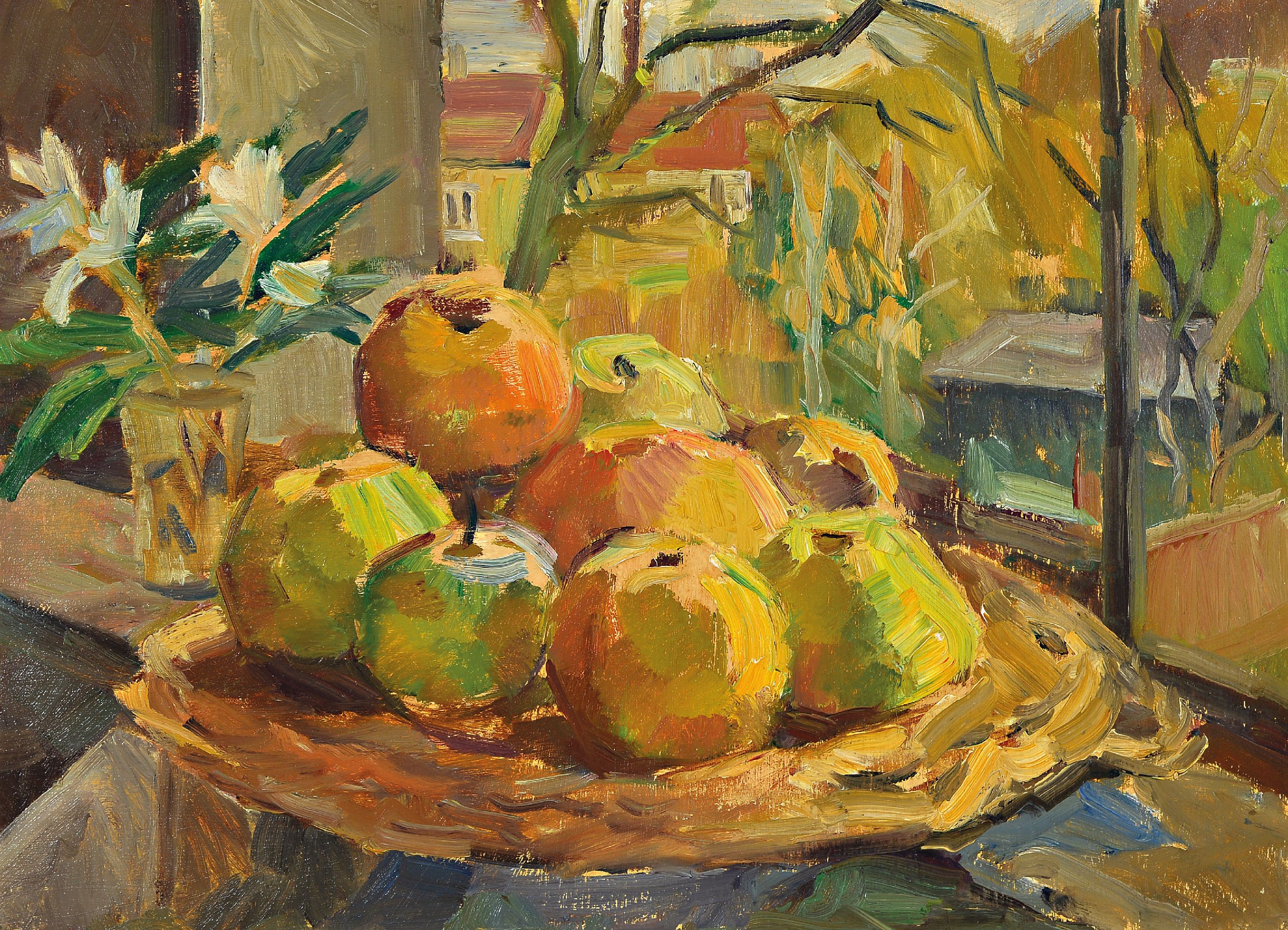 Image 27111987 - Marie Strieffler, 1917-1987 Landau, Atelier-Stillleben mit Äpfeln, hintergründiger ...