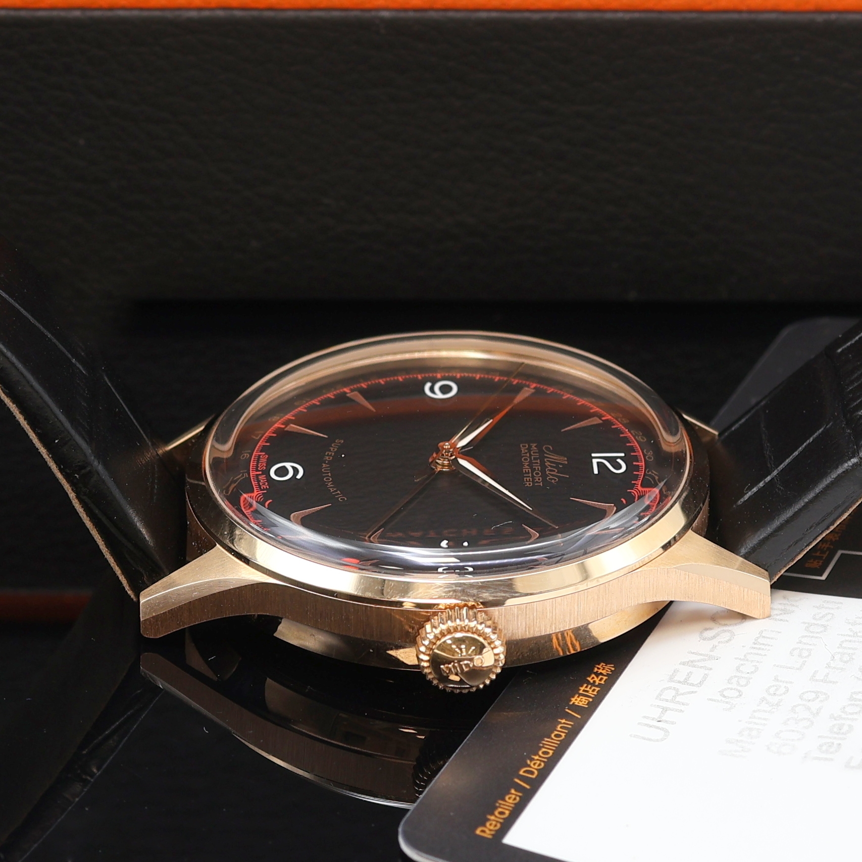 Detail c: MIDO Multifort Datometer seltene, auf 100 Stück limitierte Herrenarmbanduhr in Roségold 750/000 Referenz M902.407.76.057.00, Automatik, beids. ...