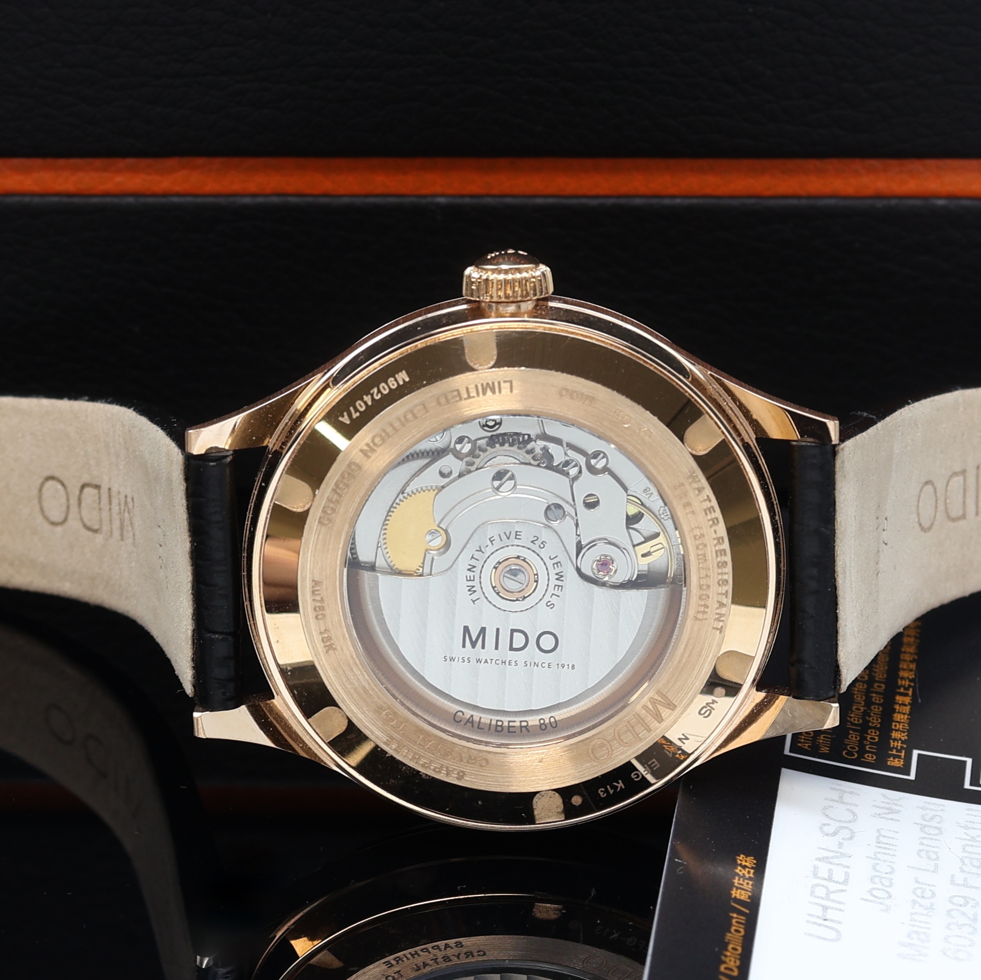 Detail d: MIDO Multifort Datometer seltene, auf 100 Stück limitierte Herrenarmbanduhr in Roségold 750/000 Referenz M902.407.76.057.00, Automatik, beids. ...