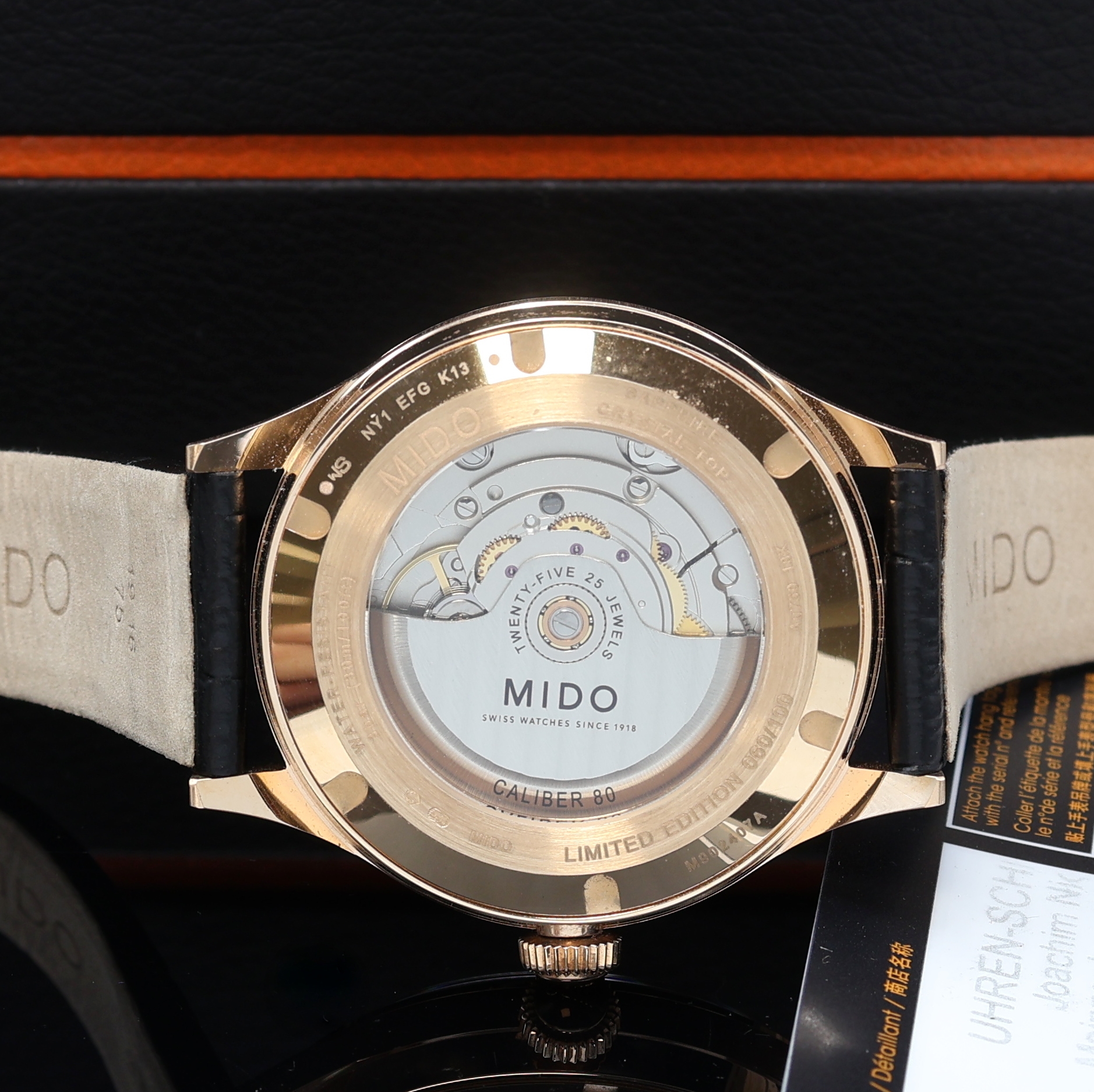 Detail e: MIDO Multifort Datometer seltene, auf 100 Stück limitierte Herrenarmbanduhr in Roségold 750/000 Referenz M902.407.76.057.00, Automatik, beids. ...