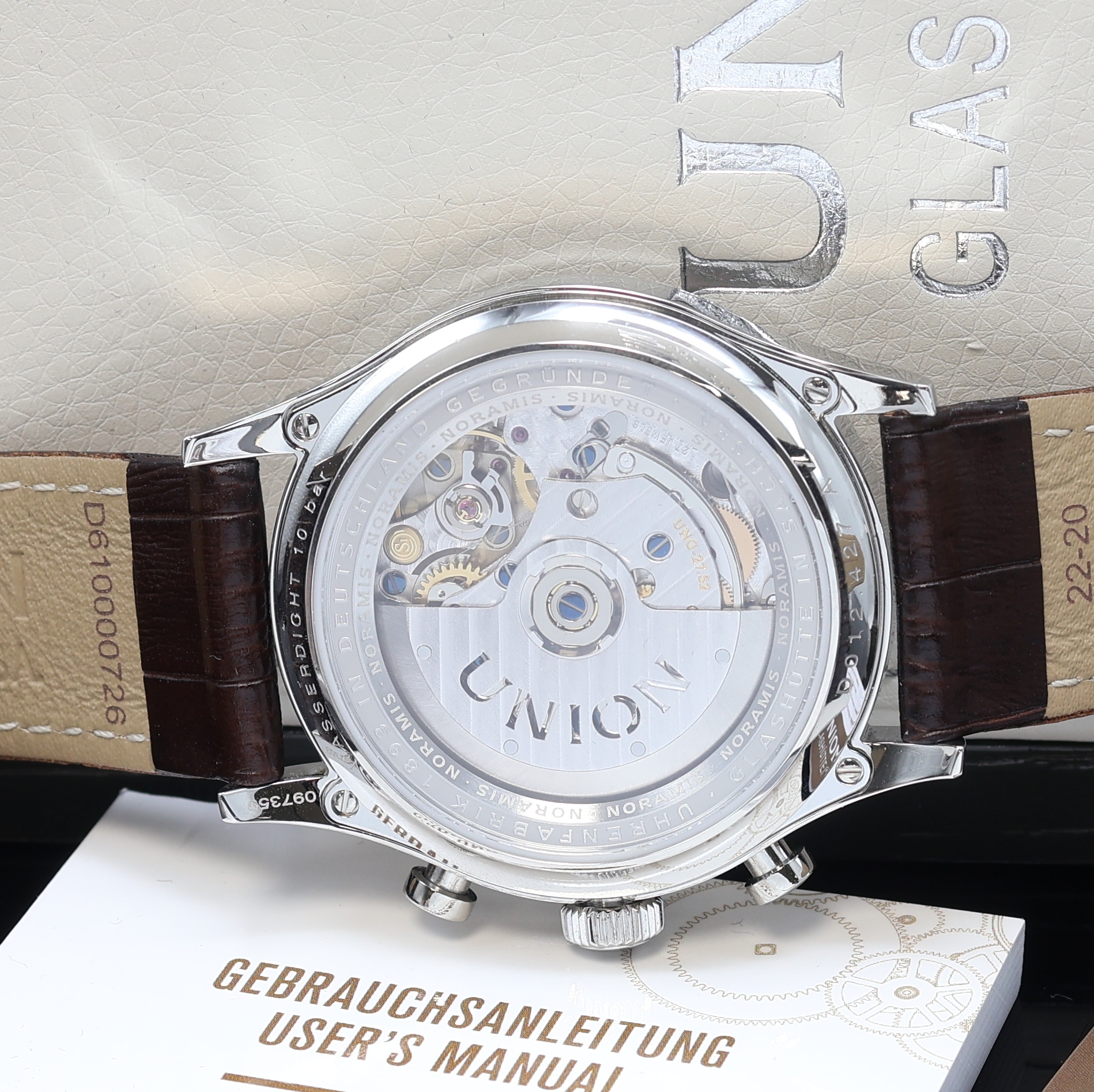 Detail f: UNION GLASHÜTTE Noramis Armbandchronograph Referenz D012.427.16.037.01, Automatik, beids. vergl. Edelstahlgeh. inkl. orig. Lederband m. dopp. ...